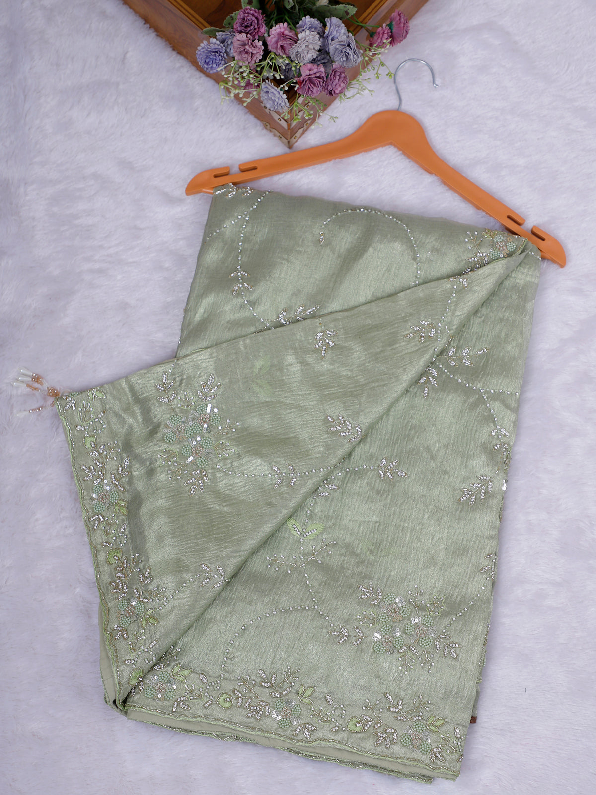 MyFashion KLS-2645 Pistachio Green Noorvaya Tissue Saree