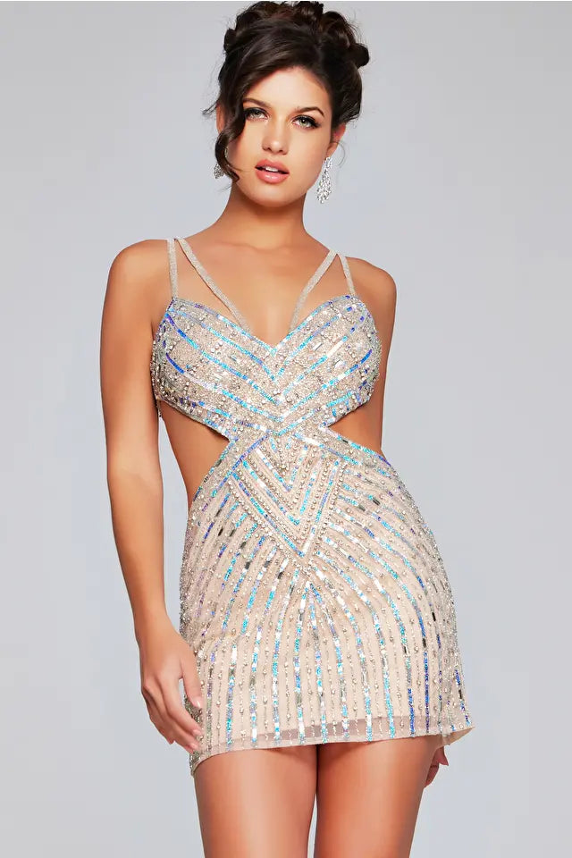 Jovani -400610 Embellished Cut Out Cocktail Dress