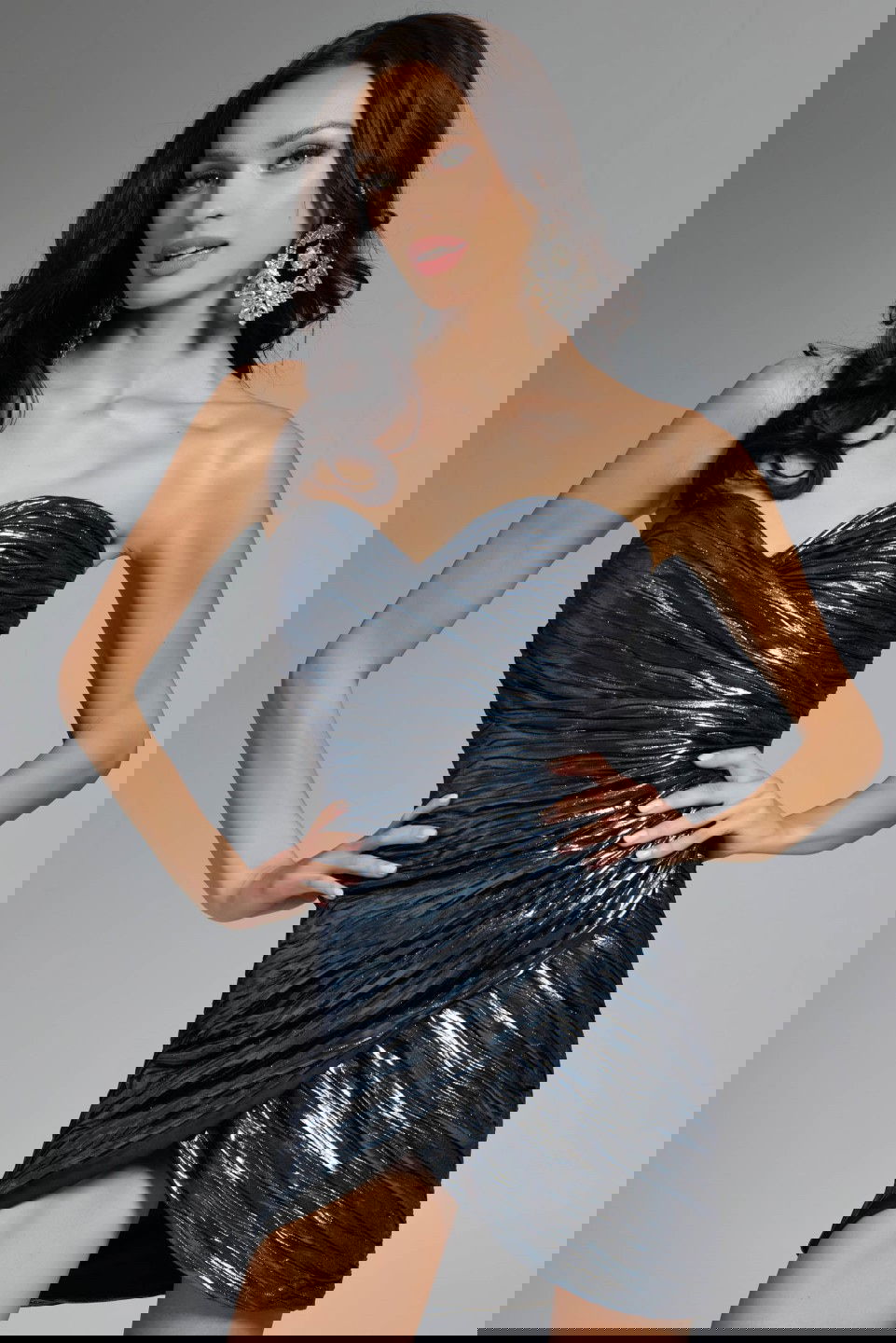 Jovani -40135 Strapless Metallic Ruched Short Dress