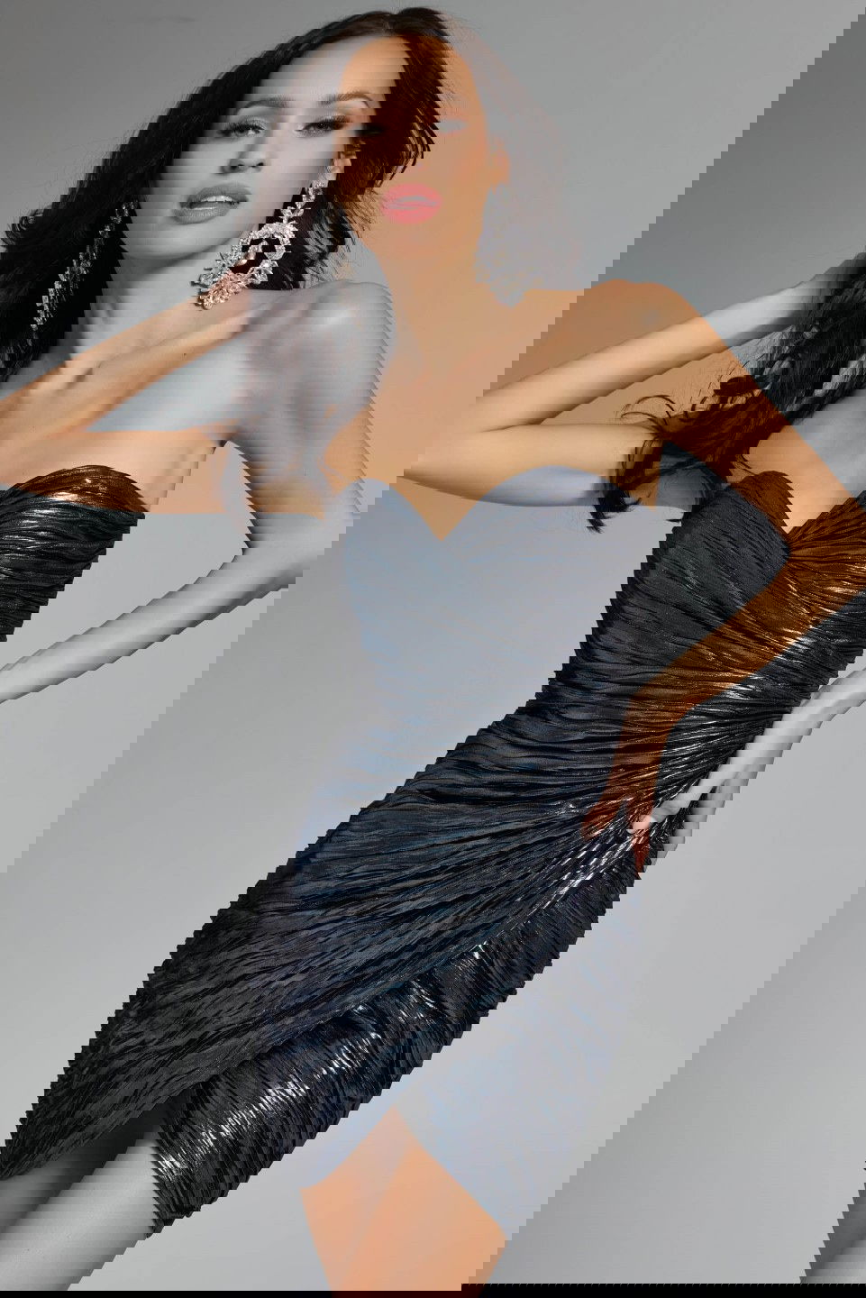 Jovani -40135 Strapless Metallic Ruched Short Dress