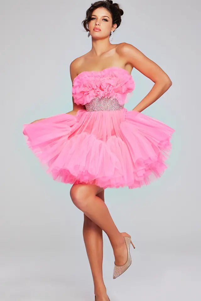 Jovani -40186 Strapless Beaded A-Line Short Dress