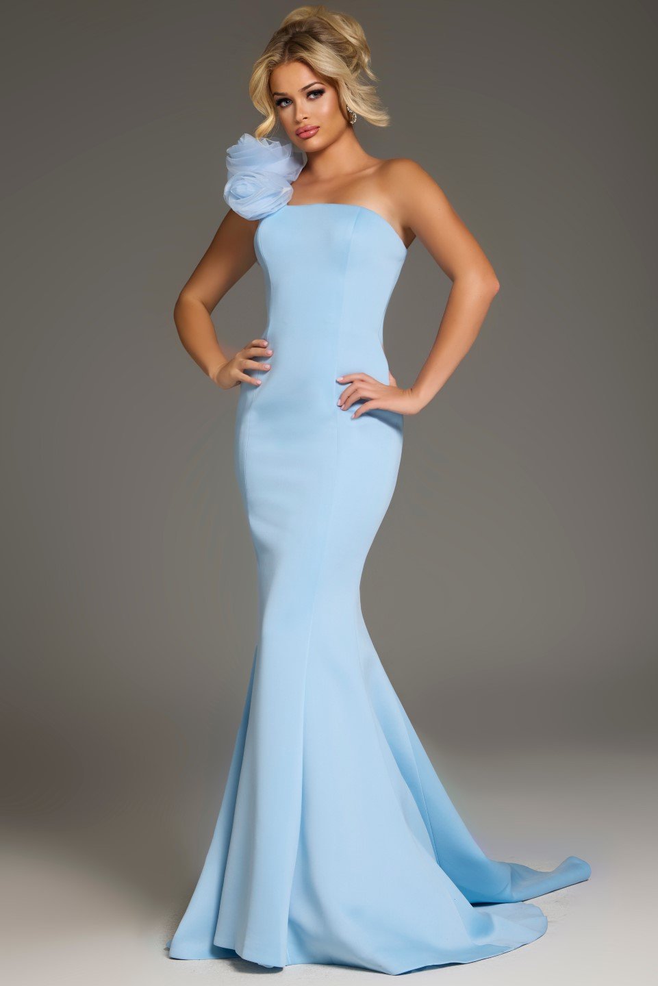 one shoulder jovani dress Jovani -43329 One Shoulder Metallic Prom Gown with Flowing Skirt 10 / TURQUOISE