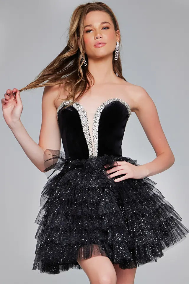 Jovani -40352 Velvet Embellished Short Cocktail Dress