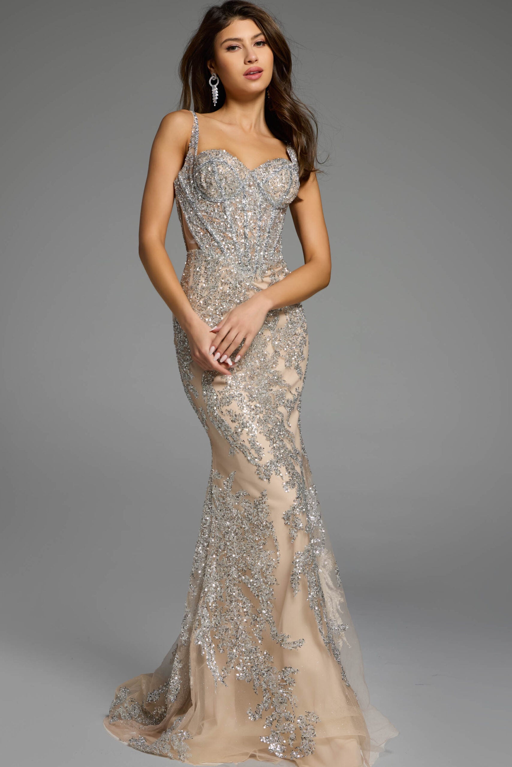 Jovani -40470B Elegant Glittering Sweetheart Sequin Prom Gown with Straps