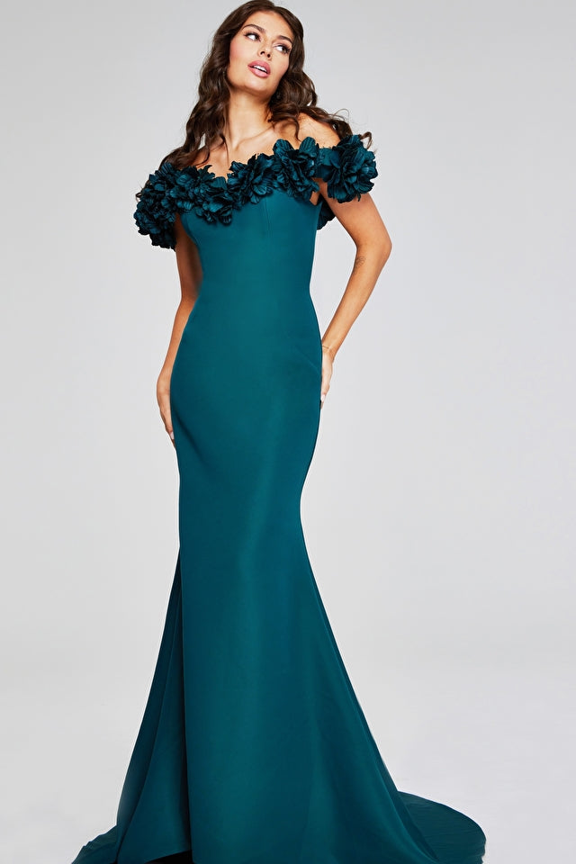 jovani teal mermaid dress Jovani -40595 Off Shoulder Embellished Mermaid Dress