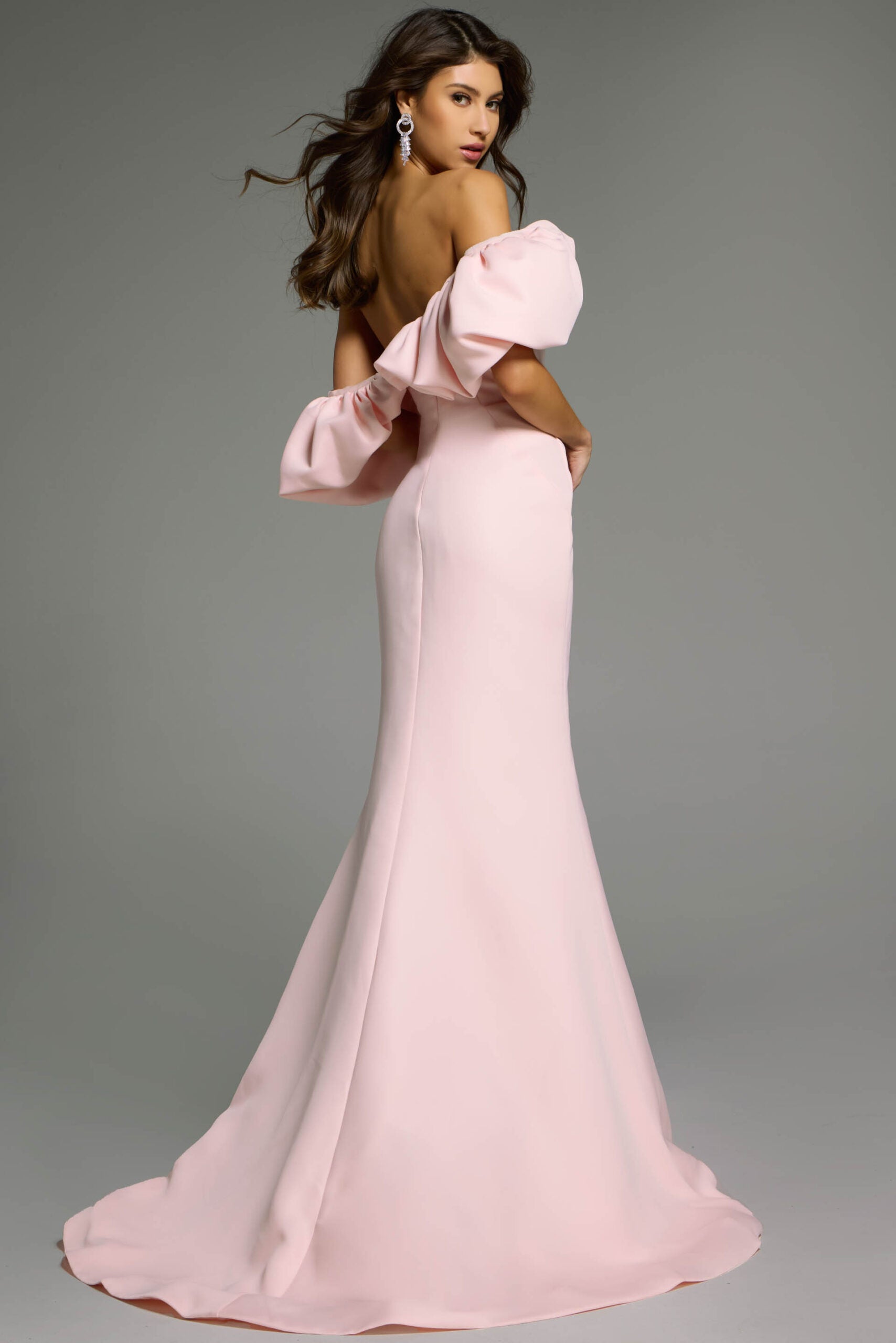 Jovani -40596 Wine Off-Shoulder Evening Gown with Dramatic Ruffled Sleeves