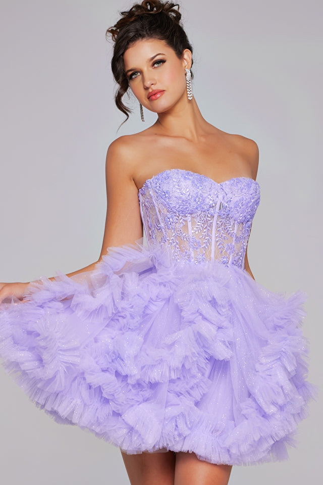 Jovani -40628 Strapless Ruffled Short Cocktail Dress