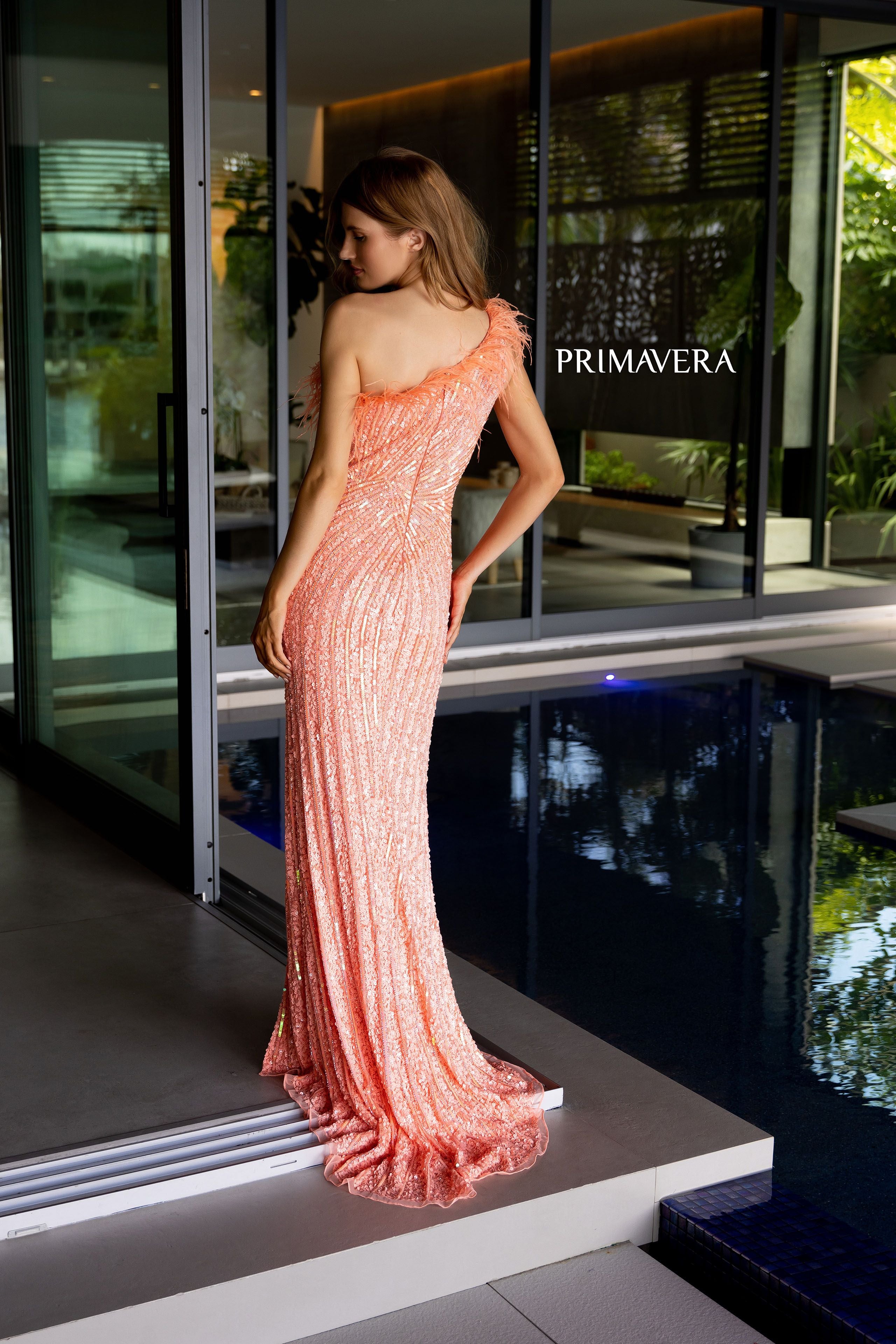 Primavera Couture -4112 One Shoulder Asymmetric Sheath Dress