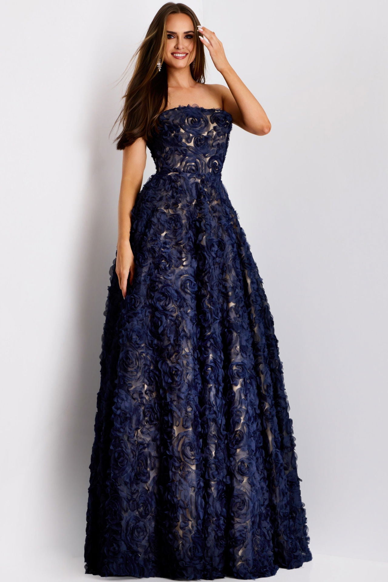 Jovani -41188B Strapless Floral Embroidered Gown