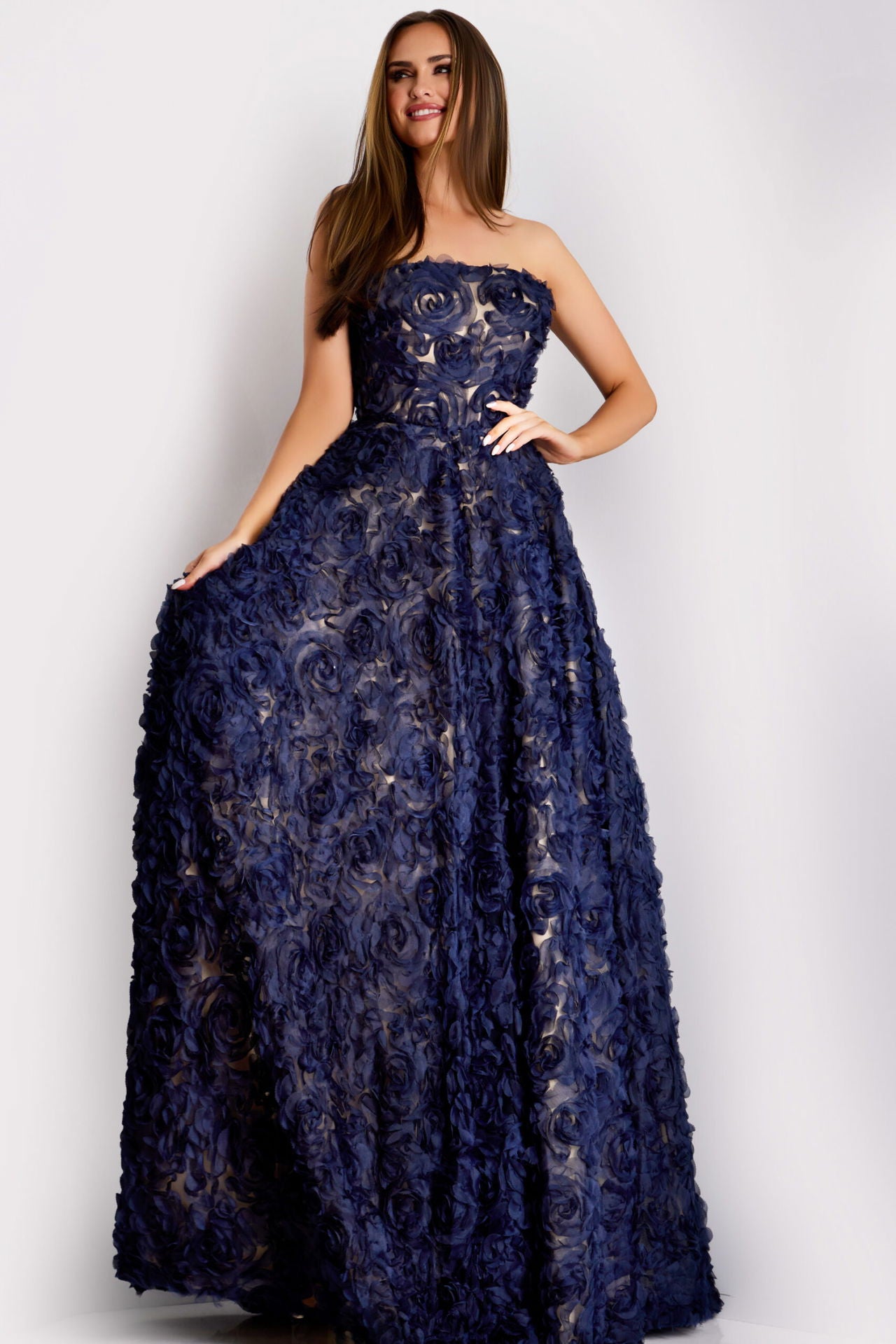 Jovani -41188B Strapless Floral Embroidered Gown