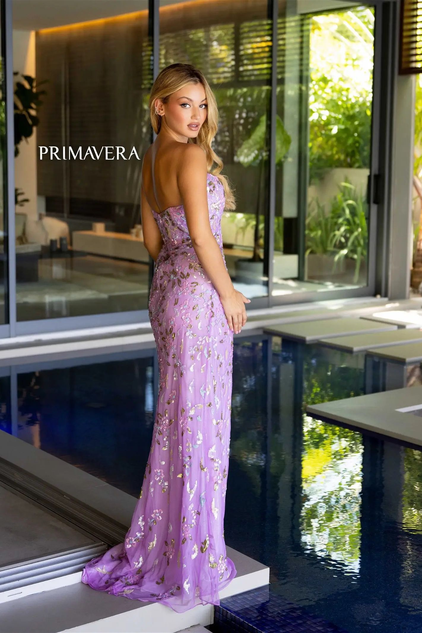 Primavera Couture -4123 Strapless Beaded Floral Prom Dress