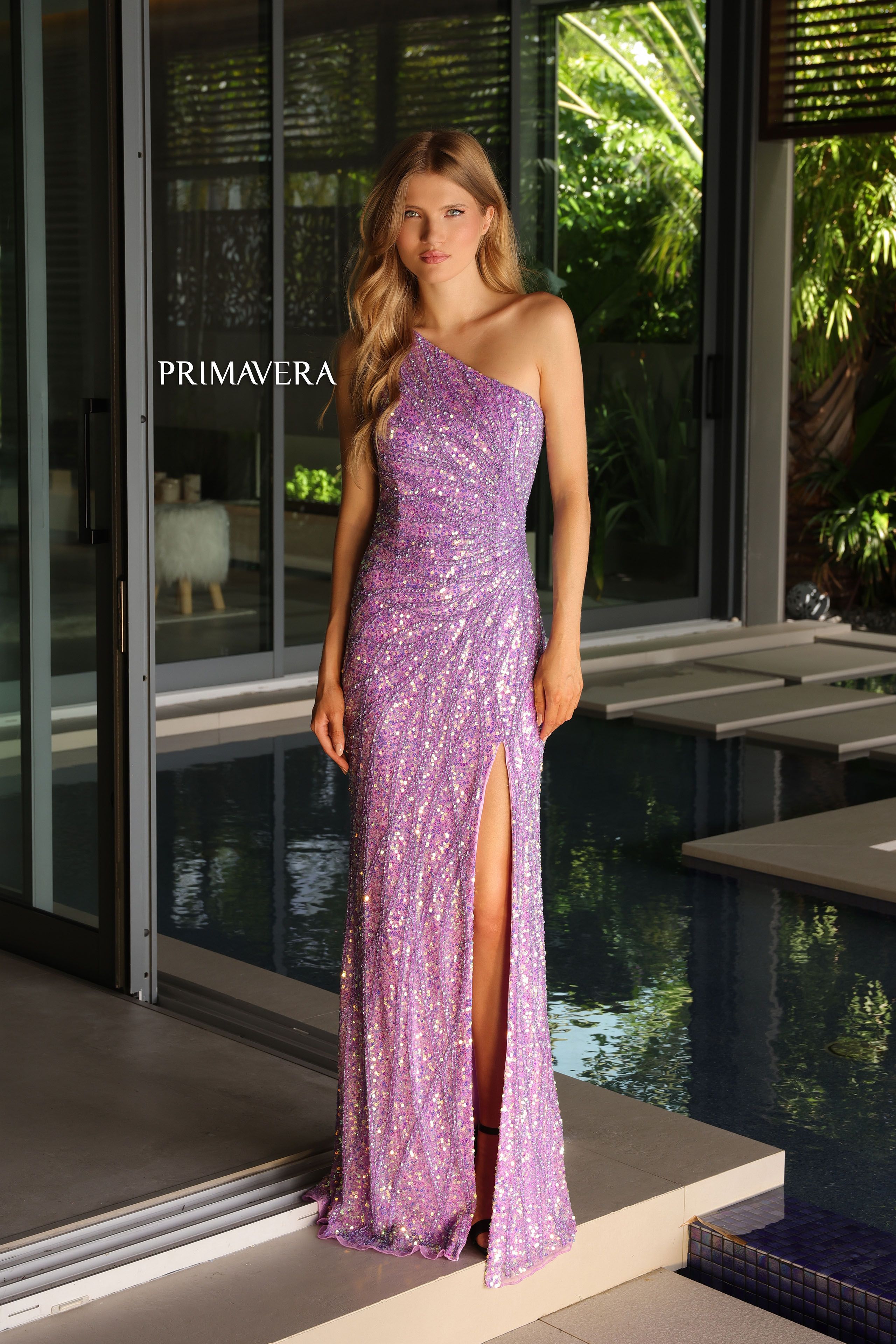 Primavera Couture -4133 One Shoulder Sequin Sheath Dress