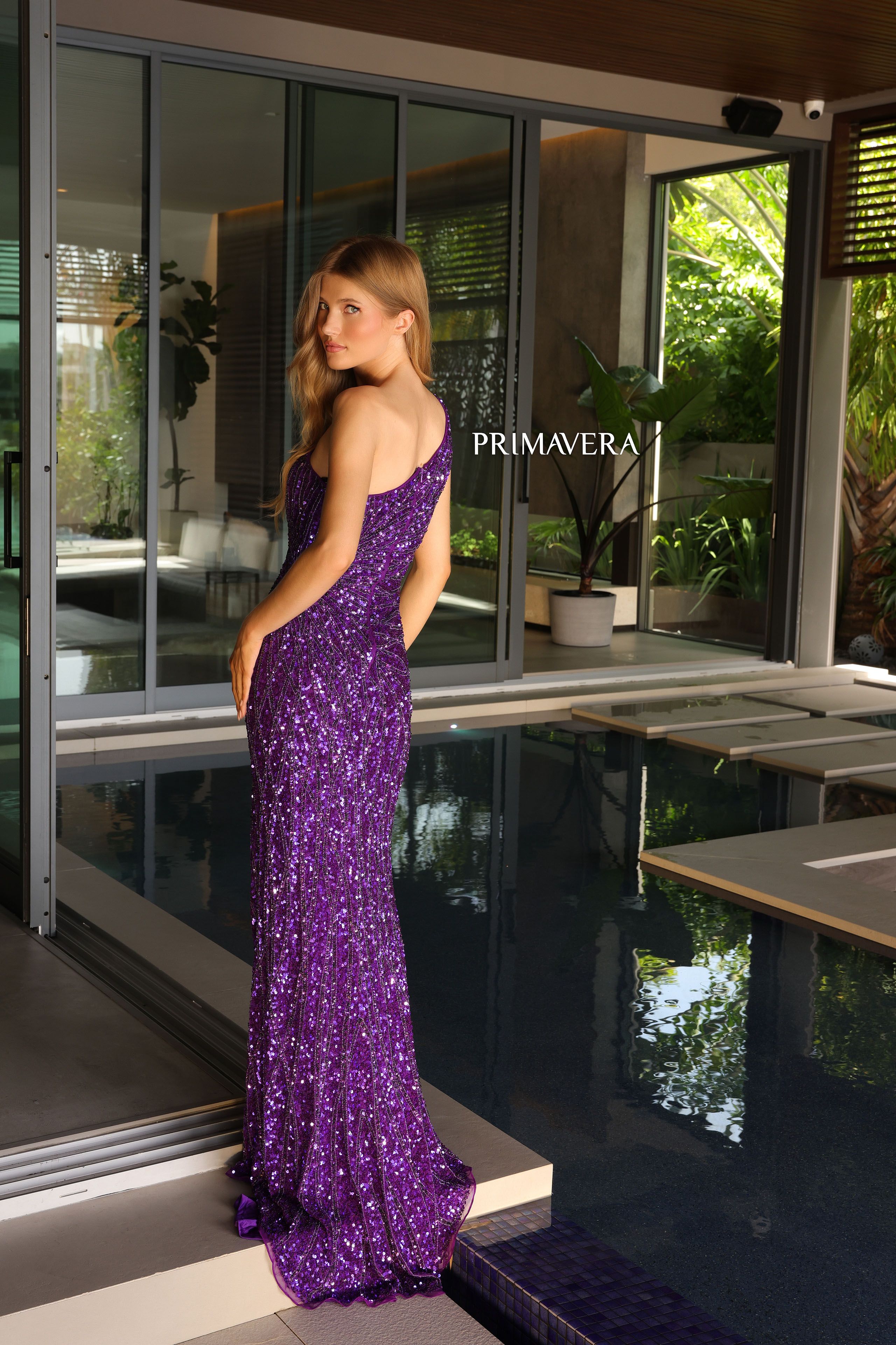 Primavera Couture -4133 One Shoulder Sequin Sheath Dress