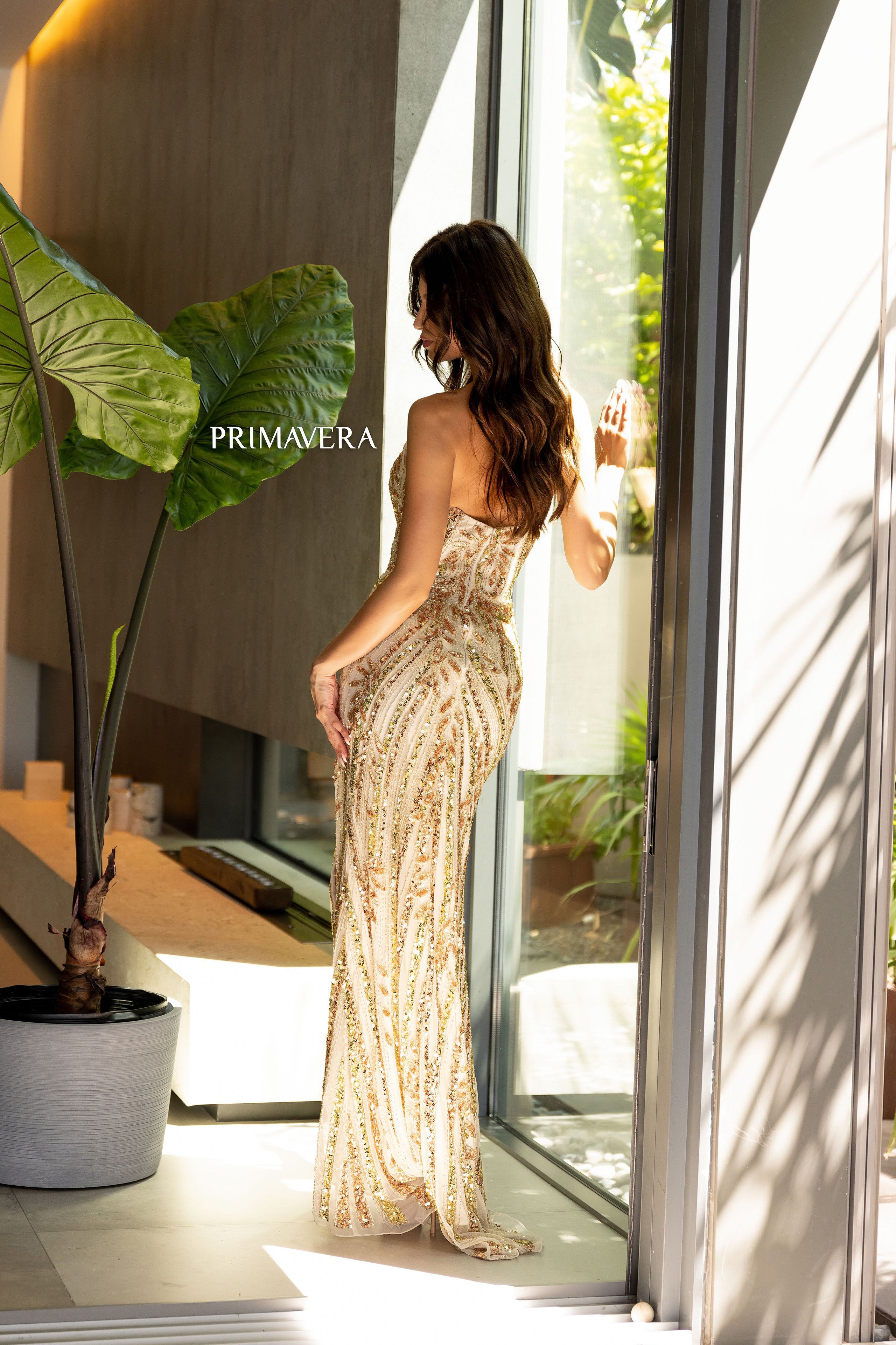 Primavera Couture -4134 Strapless Sequin Sheath Prom Dress