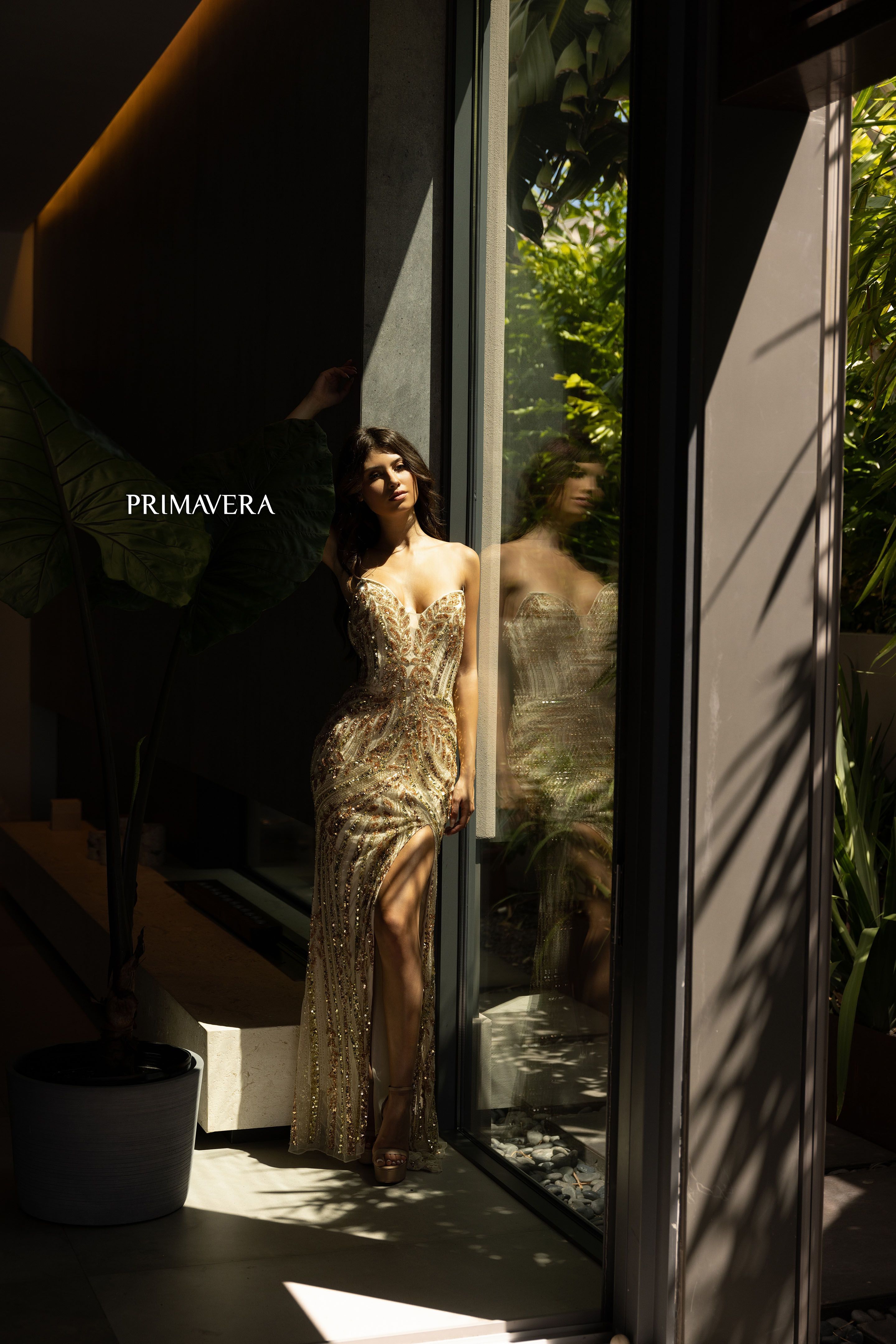 Primavera Couture -4134 Strapless Sequin Sheath Prom Dress