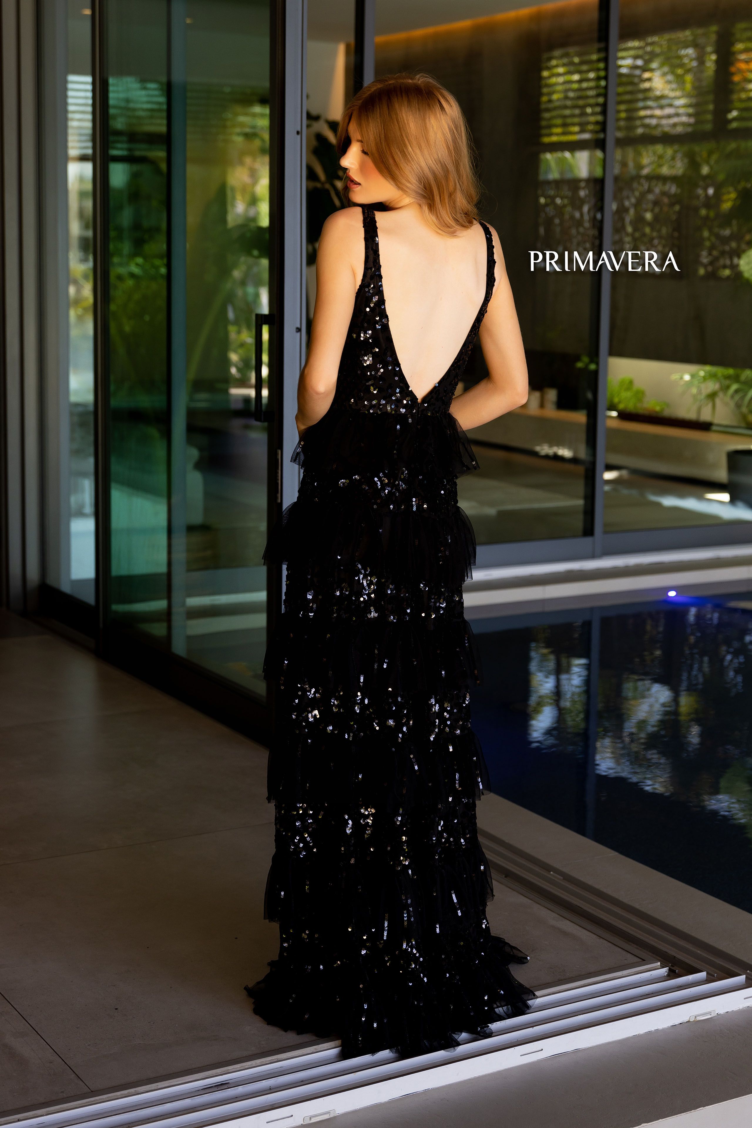 Primavera Couture -4142 Embellished Ruffled Prom Dress
