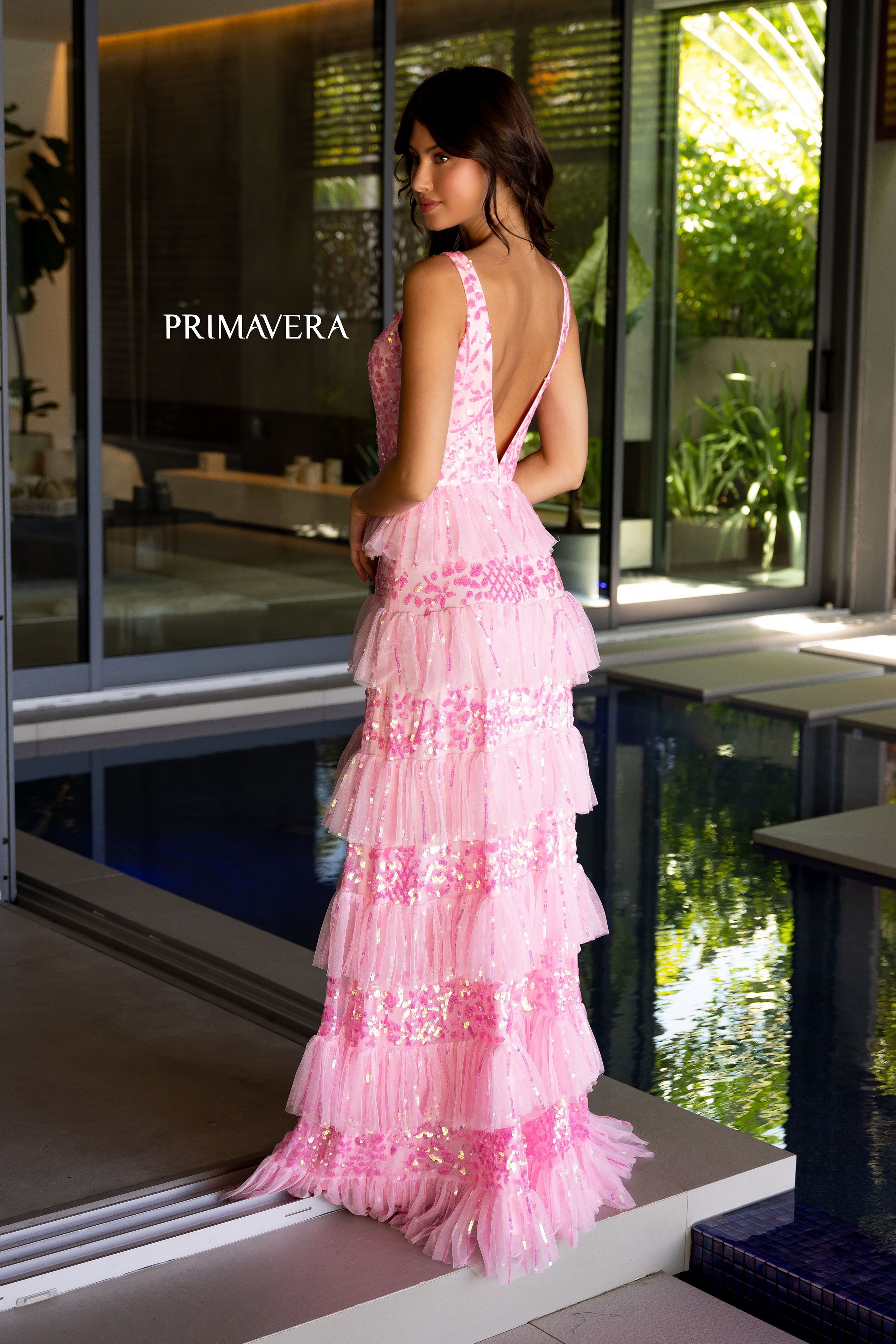 Primavera Couture -4142 Embellished Ruffled Prom Dress