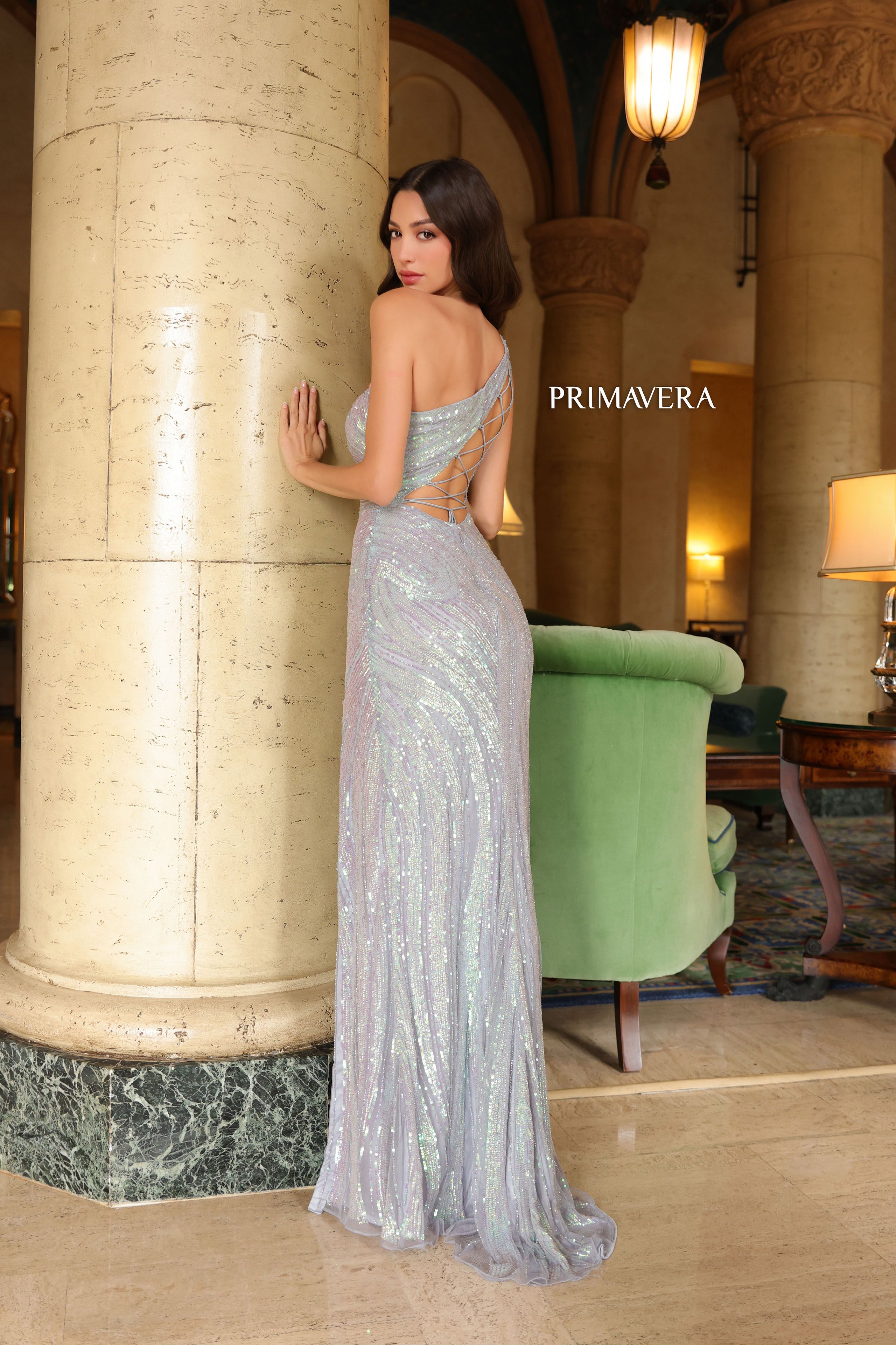 Primavera Couture -4152 Sequin Beaded One Shoulder Prom Dress