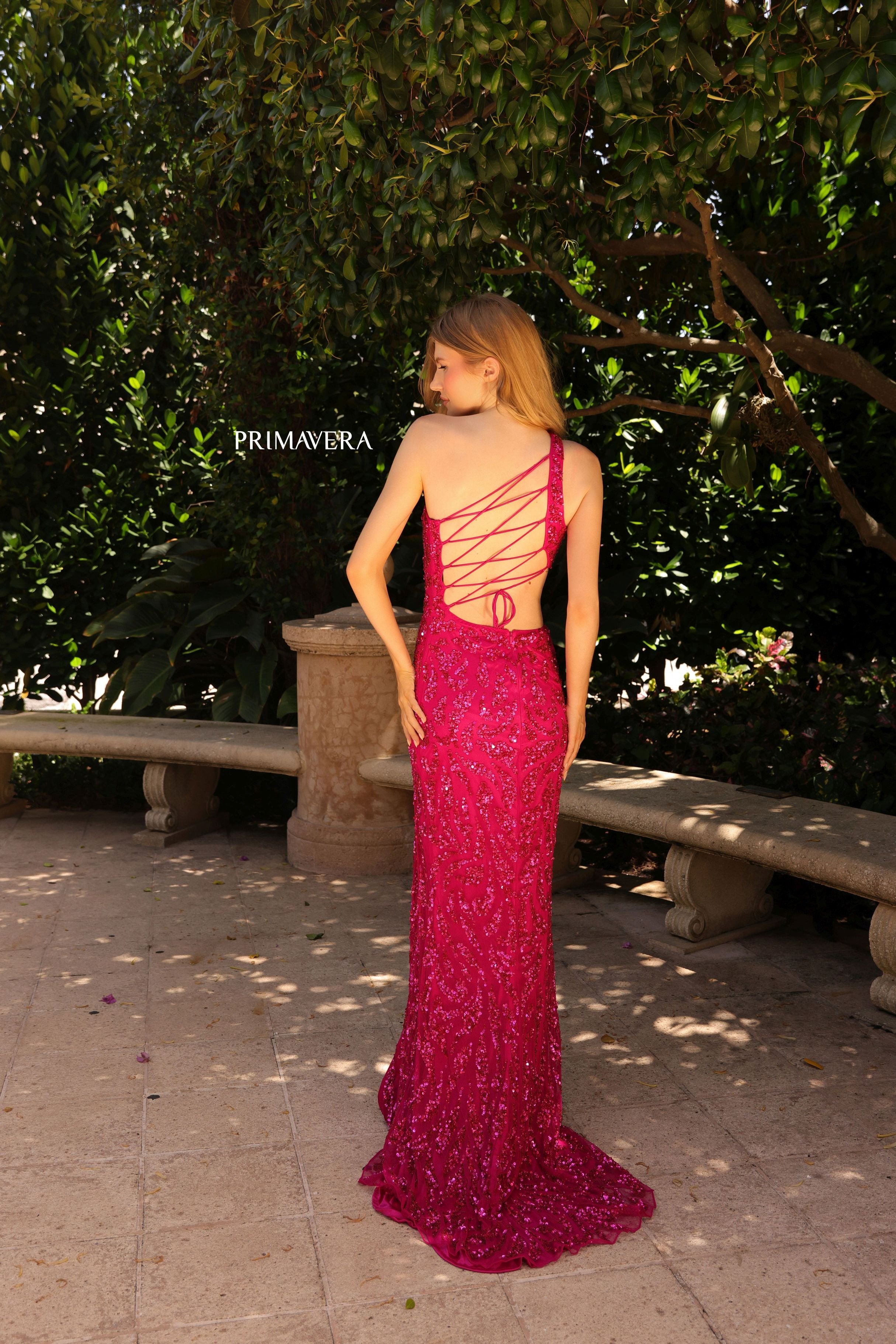 Primavera Couture -4191 Sequin Beaded One Shoulder Mermaid Dress