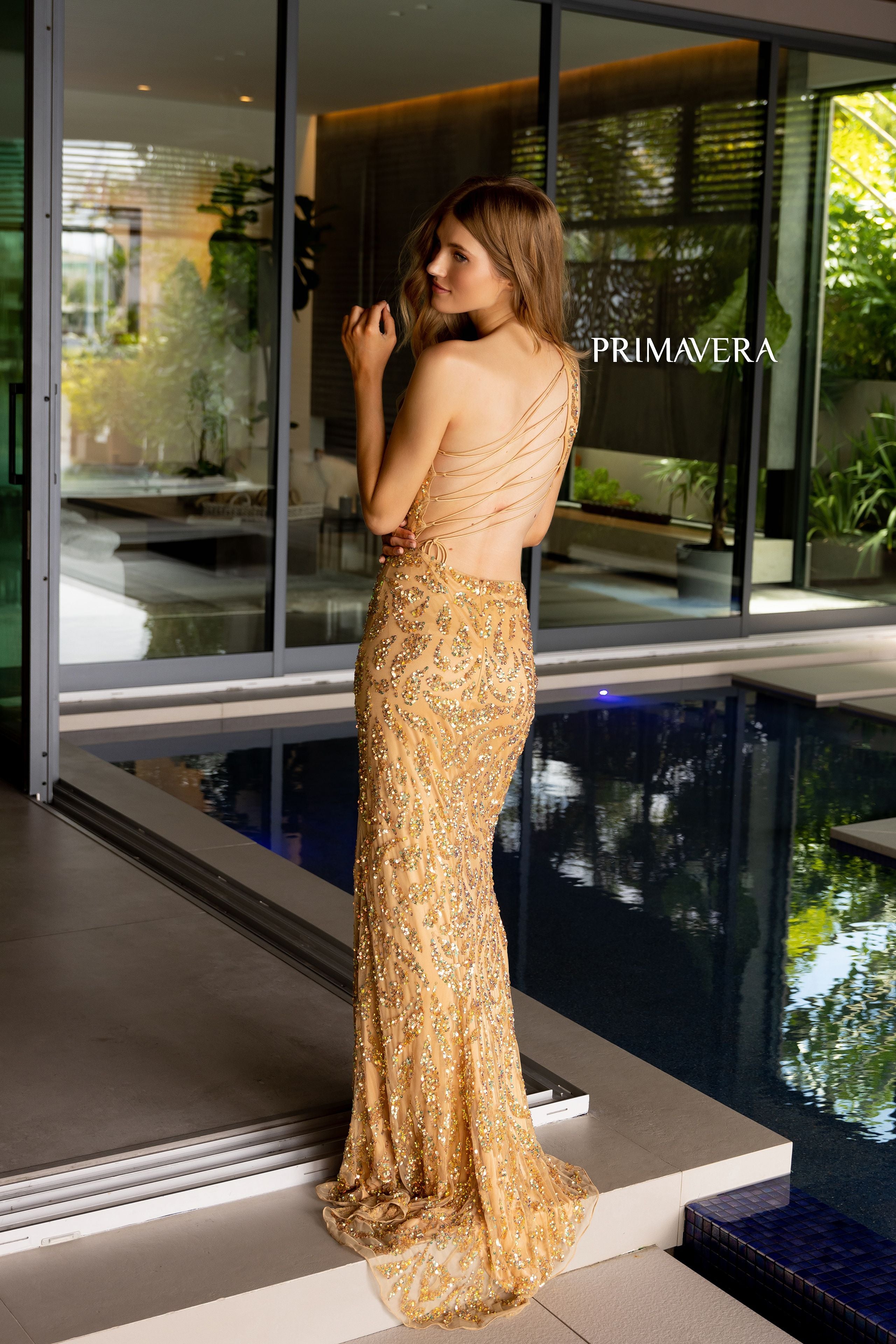 Primavera Couture -4191 Sequin Beaded One Shoulder Mermaid Dress
