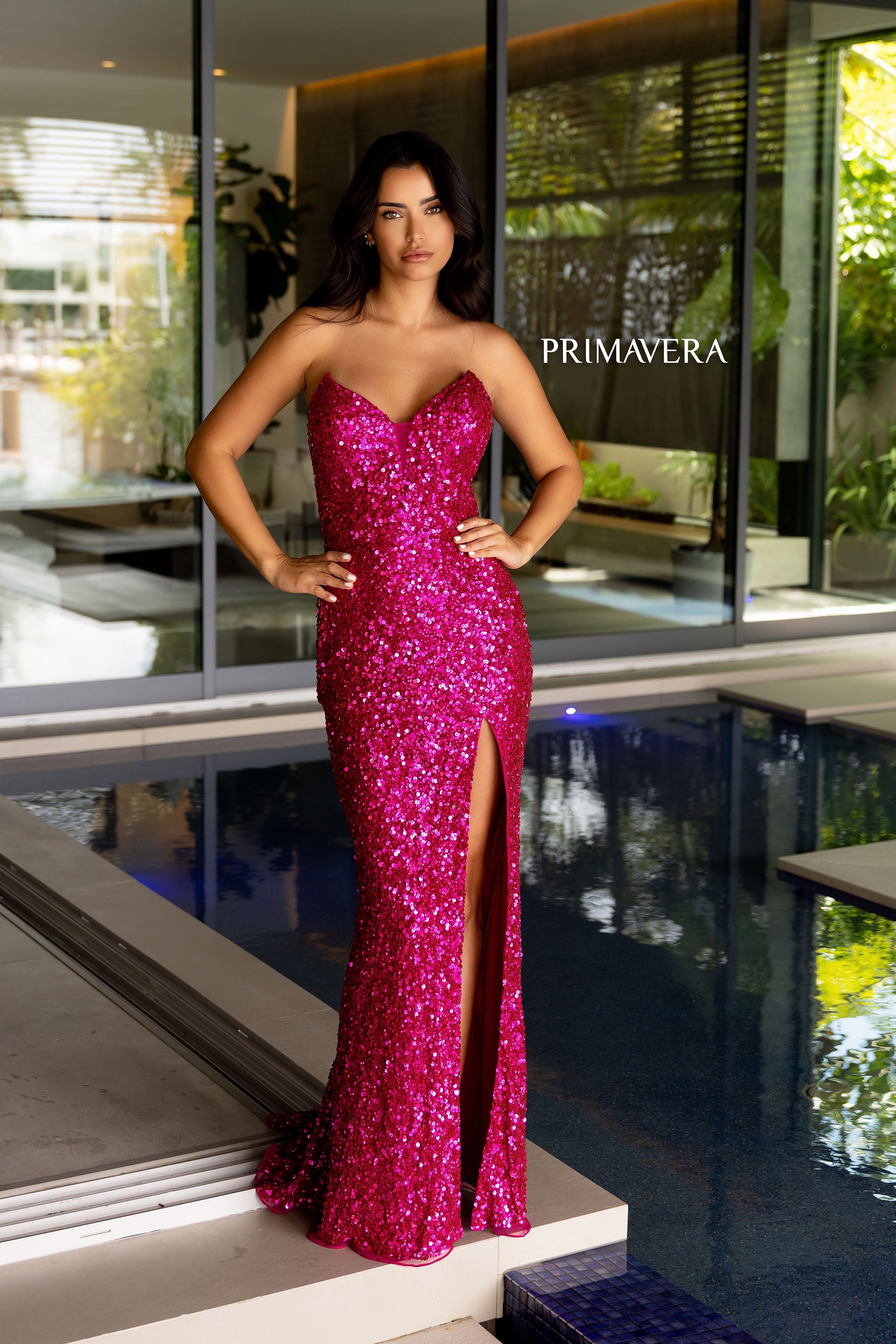 Primavera Couture -4192 Strapless Sequin Sheath Prom Dress