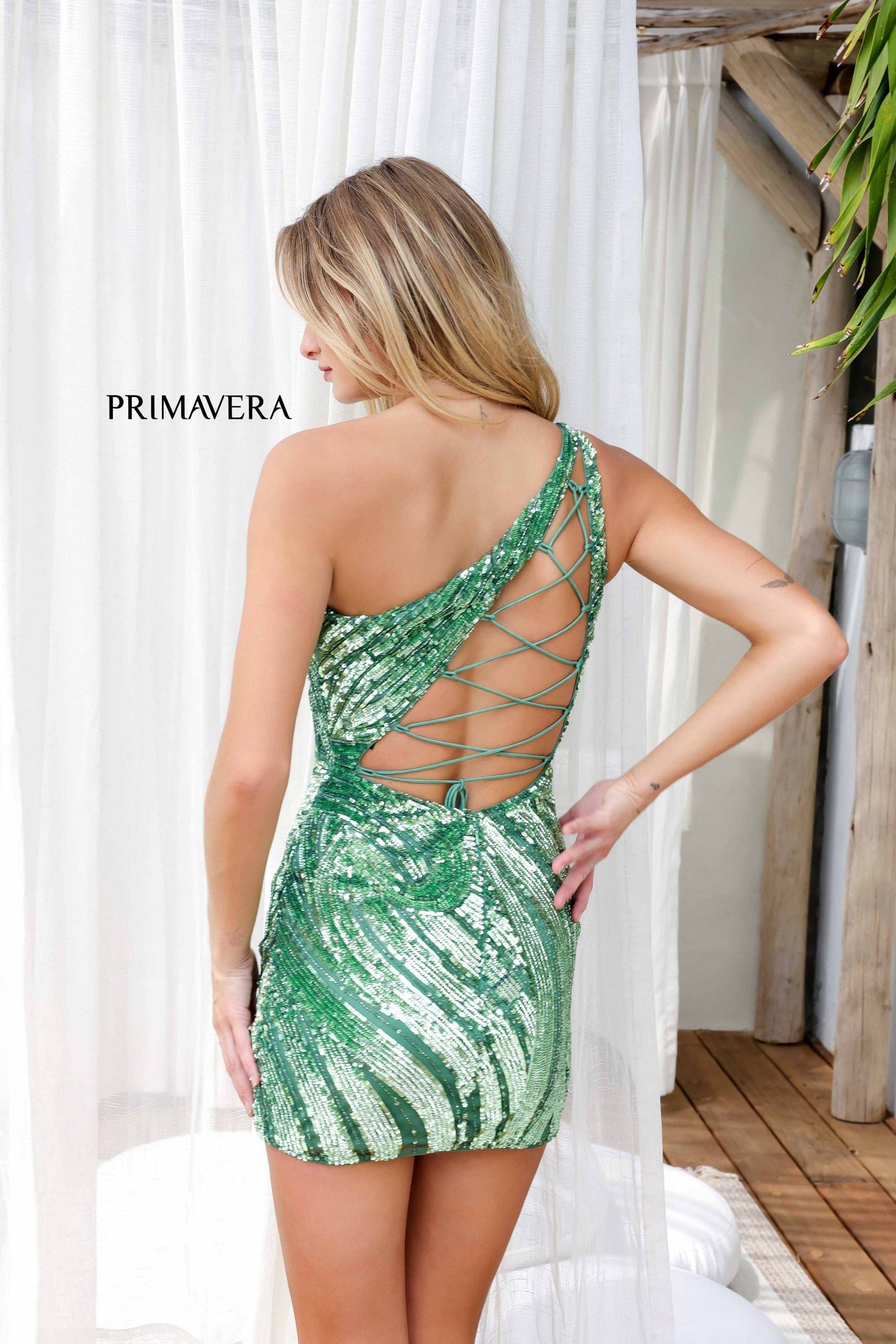 Primavera Couture -4214 One Shoulder Sequin Short Cocktail Dress