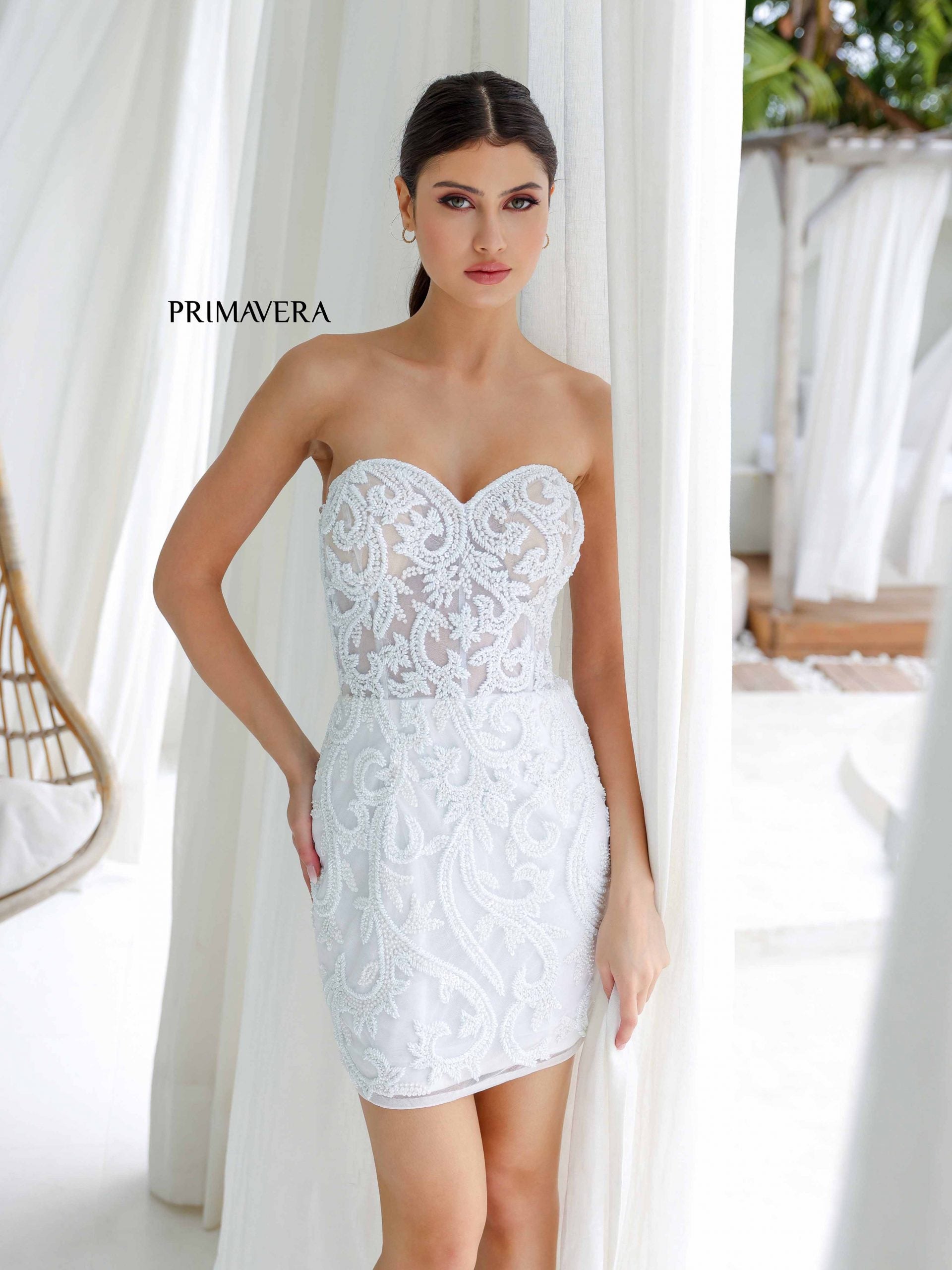 Primavera Couture -4227 Strapless Embroidered Short Cocktail Dress