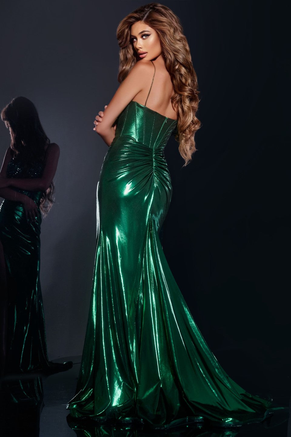 Jovani -42336B Elegant prom Gown with Beaded Bustier and Thigh-High Slit