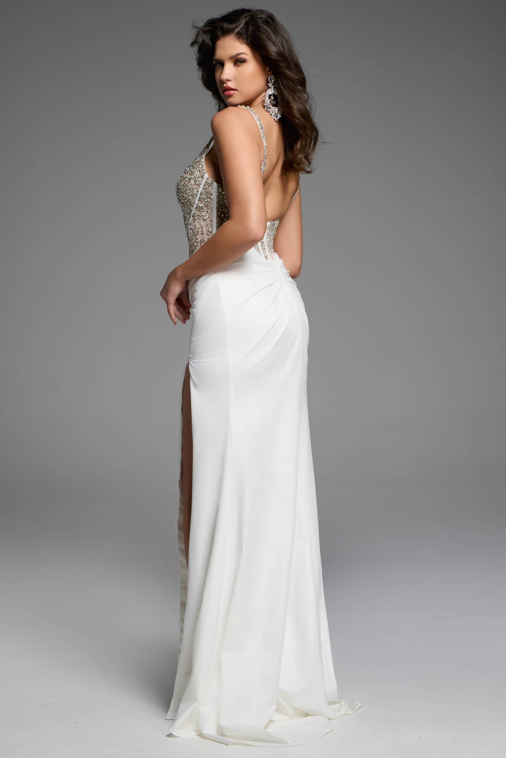 Jovani -42343B Sleeveless Gown with Beaded Bodice and High Slit