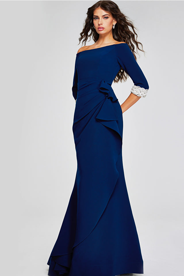 Jovani -42409B Off Shoulder Beaded Trumpet Dress