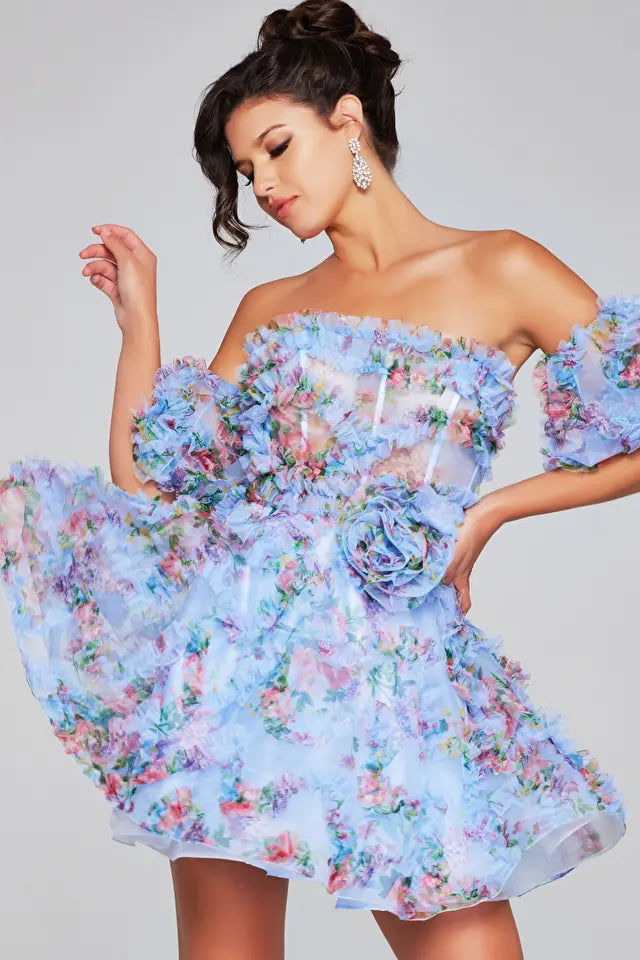 Jovani -42573 Strapless Printed A-Line Short Dress