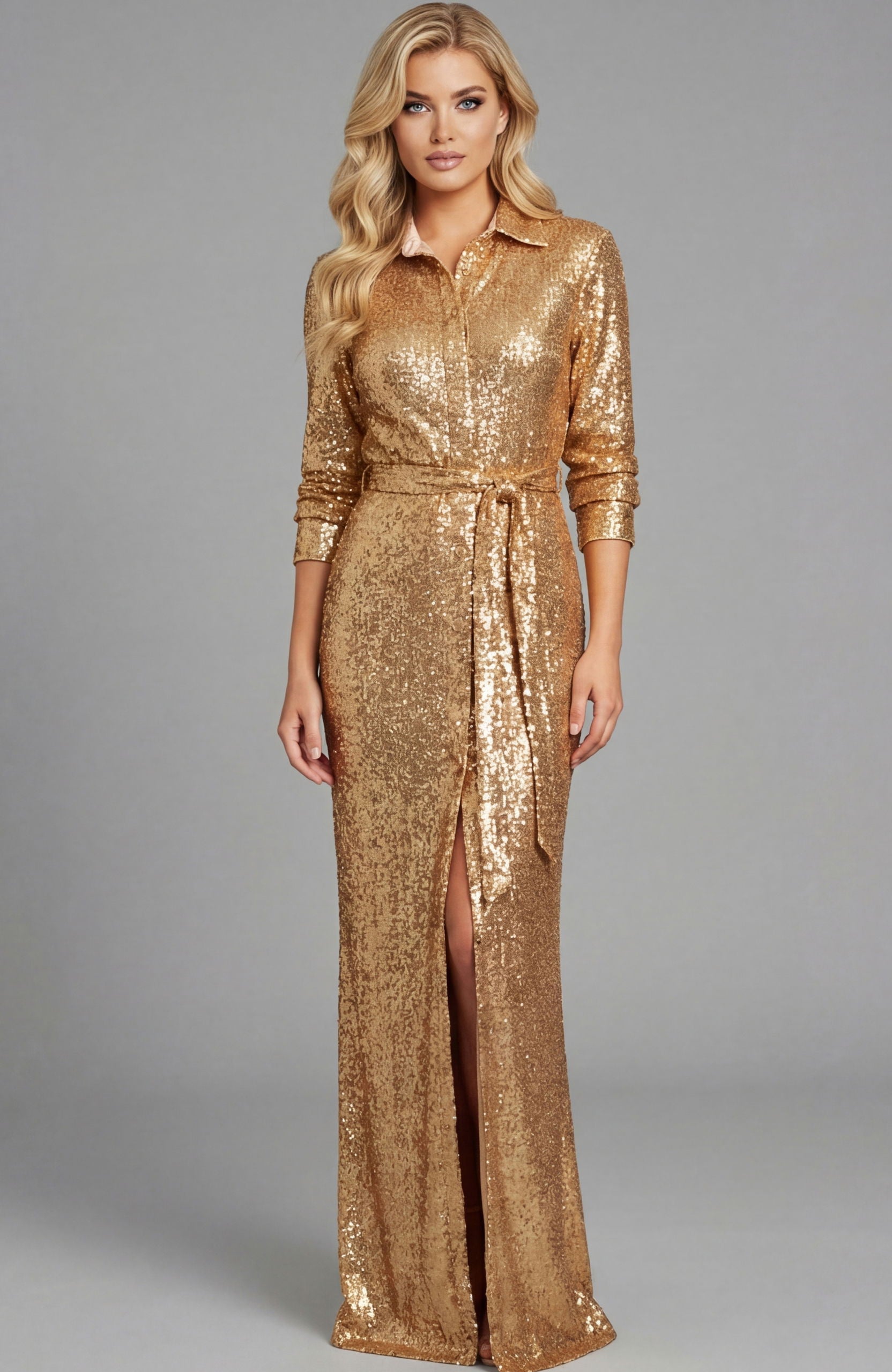 Jovani -42706 Sequin Long Sleeve Sheath Gown