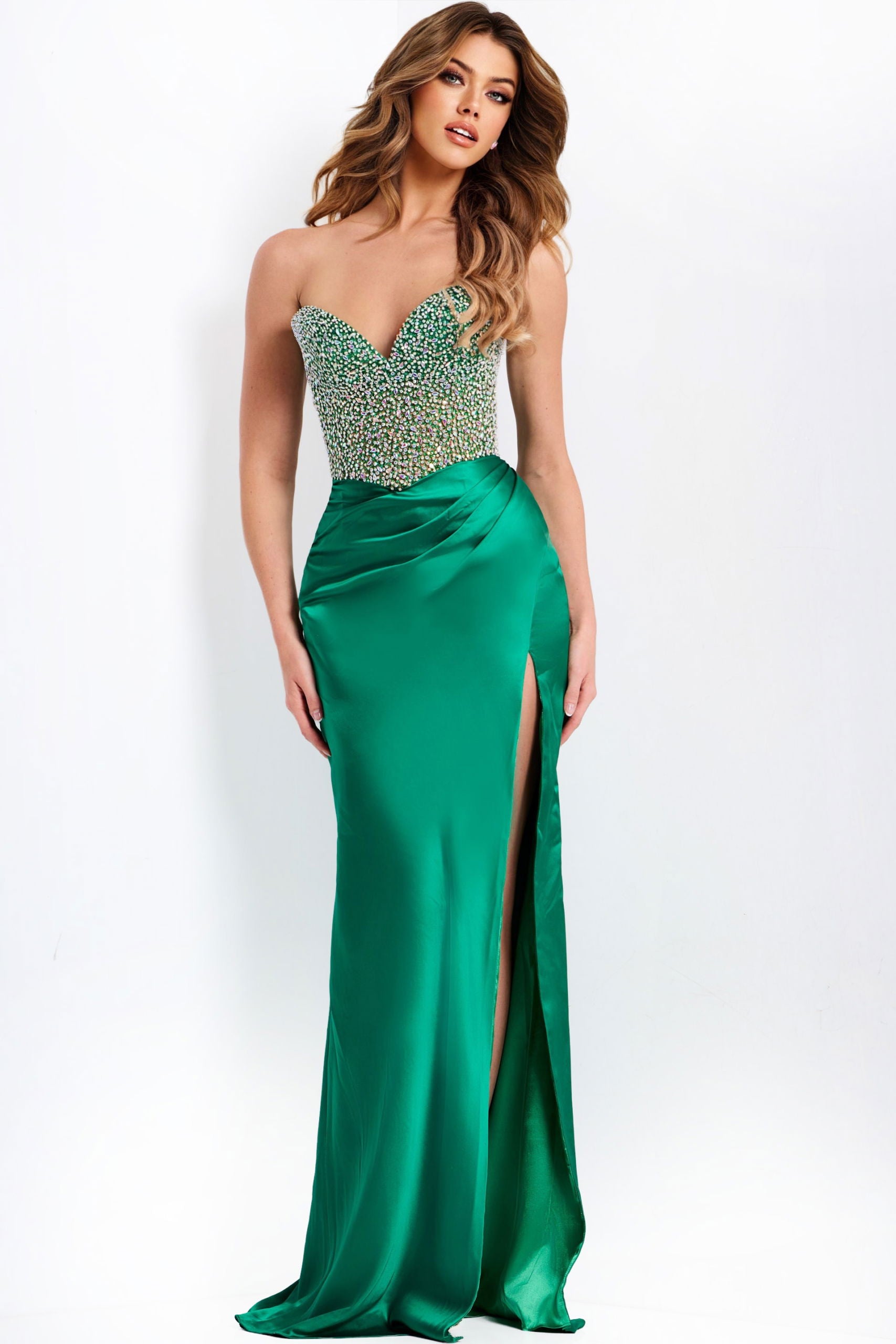 Jovani -42845 Beaded Corset Sweetheart Satin Gown