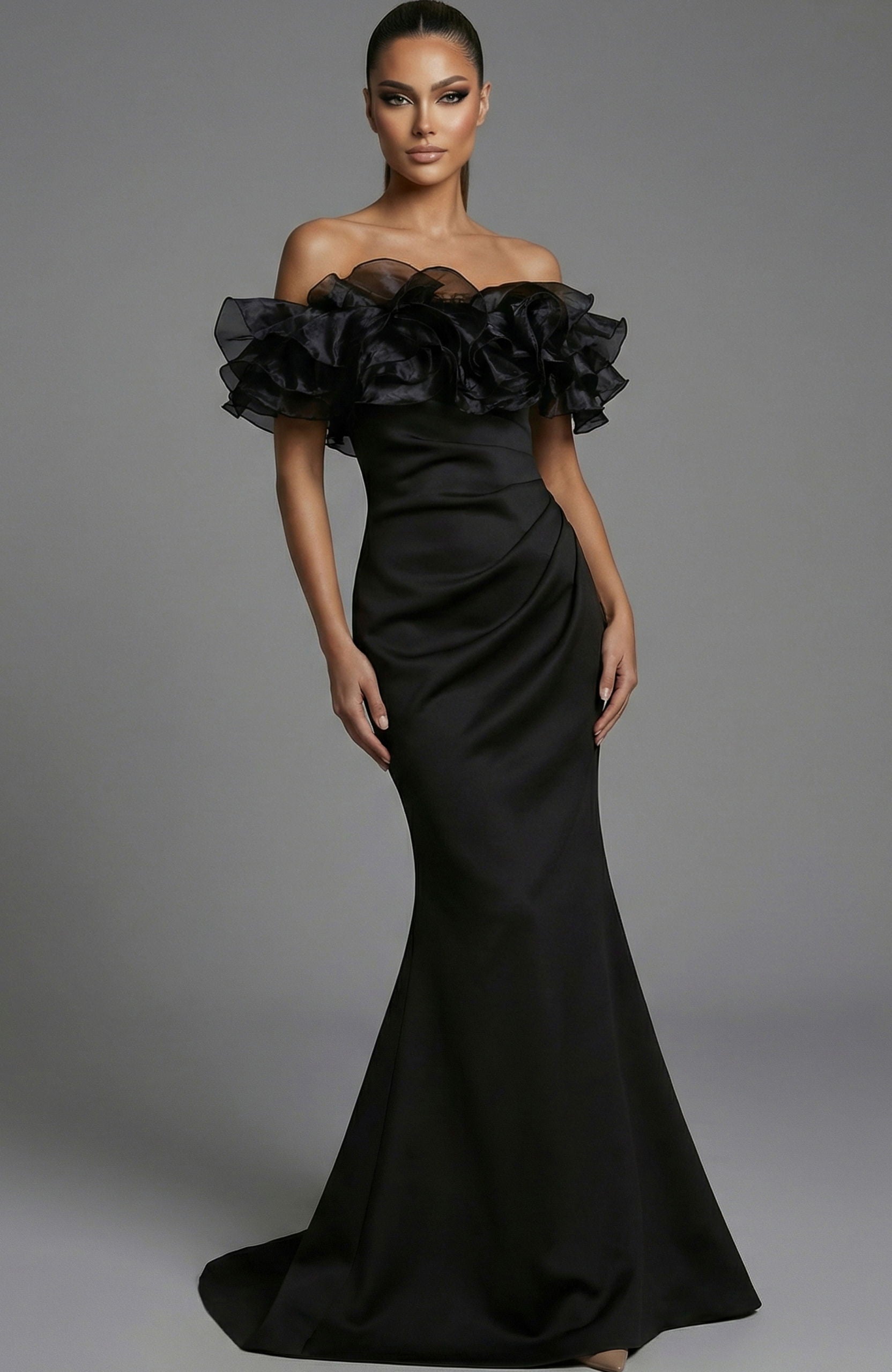 Jovani -43001 Fitted Off Shoulder Ruffled Gown
