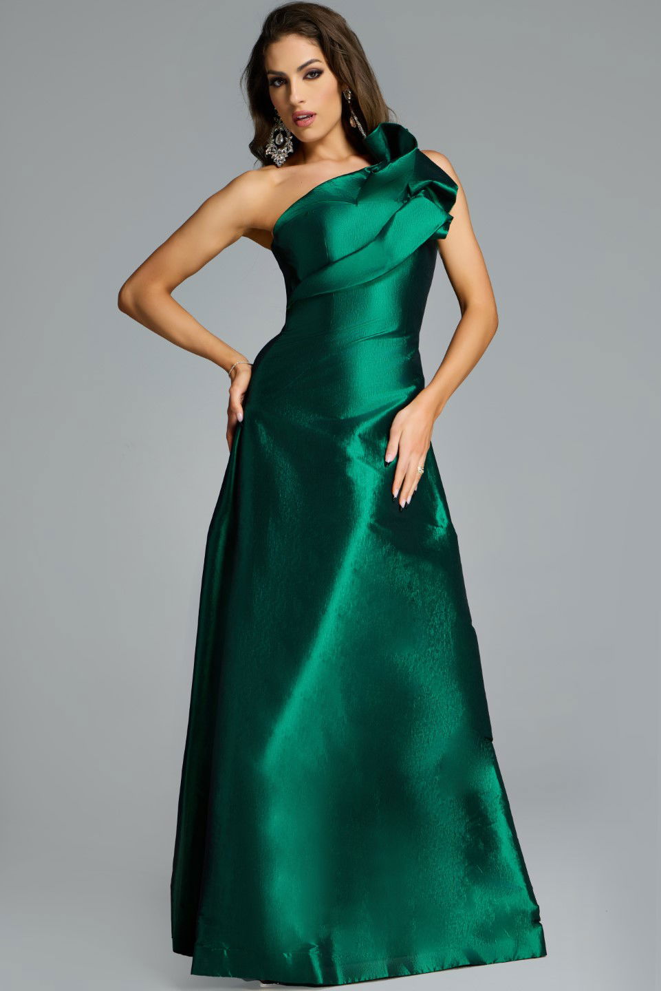Jovani -43048B One Shoulder Ruffle A-Line Dress