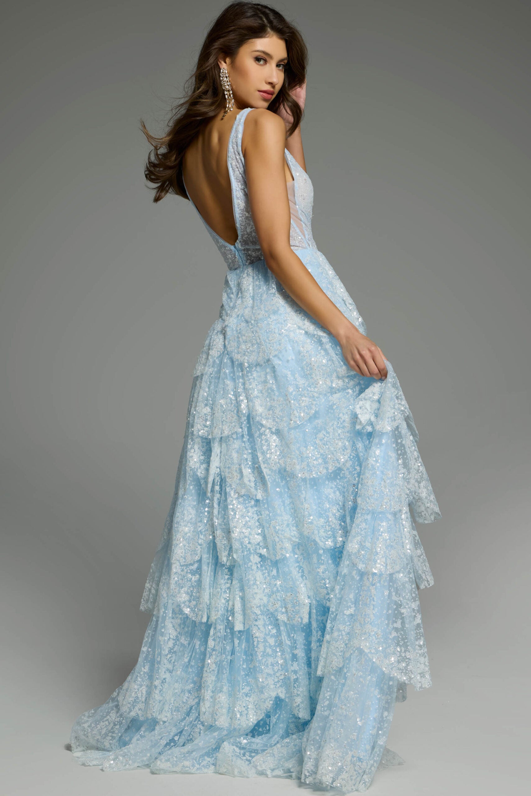 Jovani -43198 Sleeveless V-Neck Prom Gown with Sequin Layers