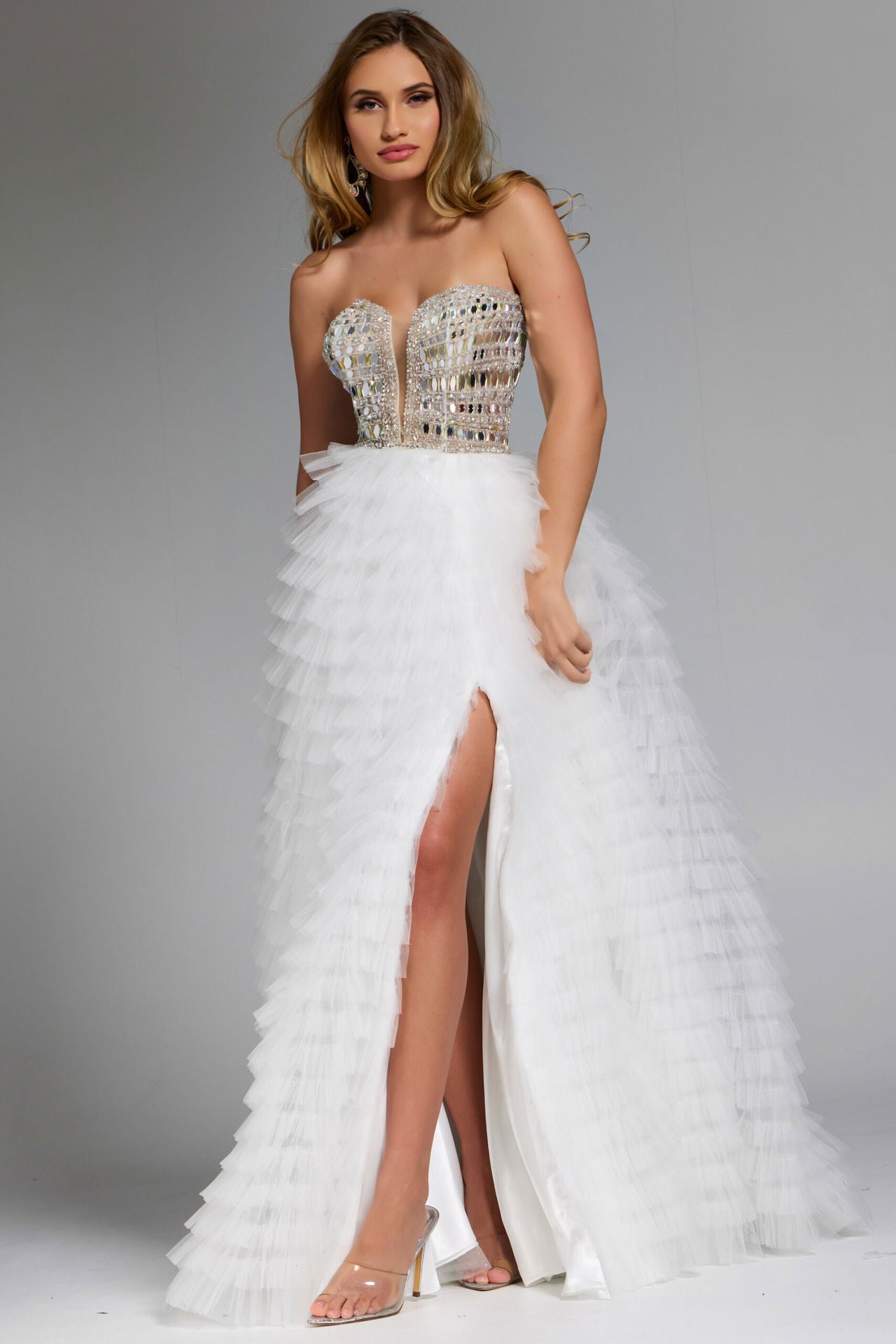 Jovani -43412 Strapless Tulle Gown With Beaded Corset Bodice