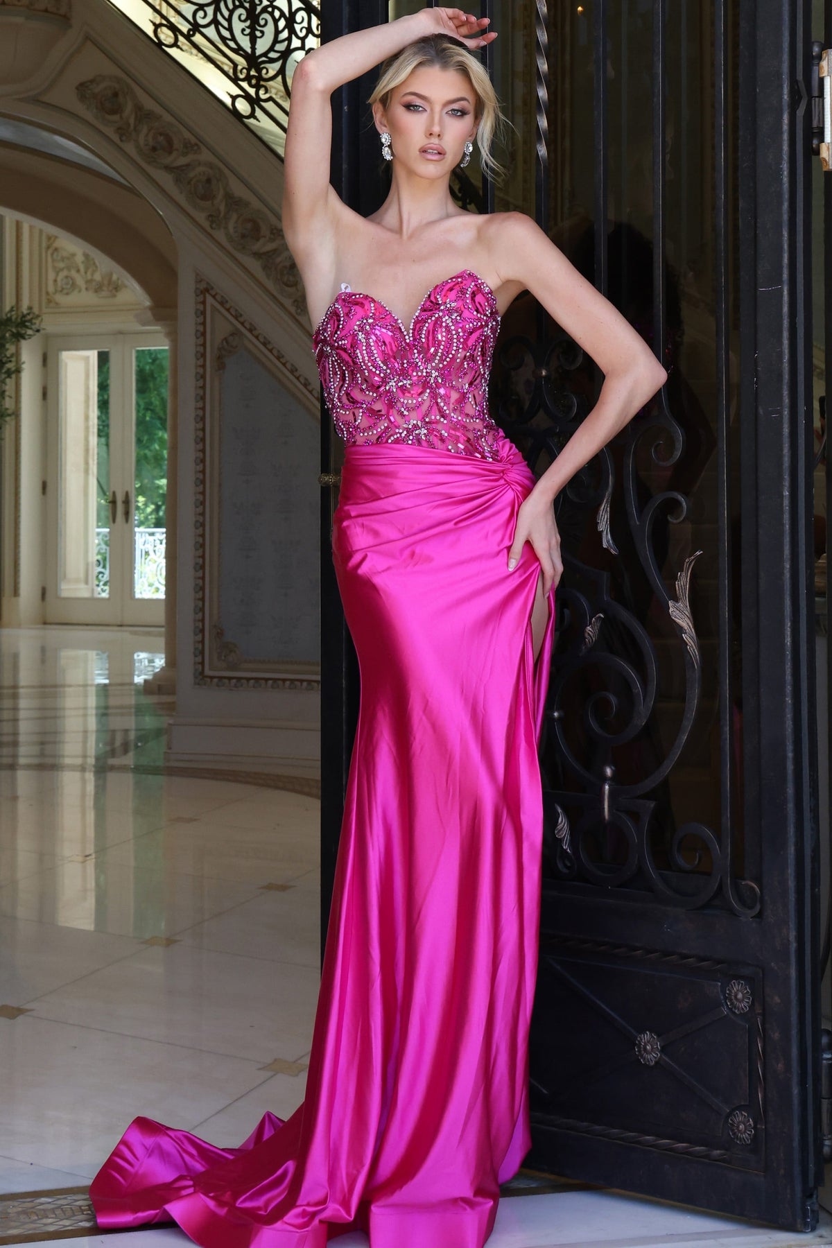 Jovani -43417B Beaded Satin Sweetheart Mermaid Gown