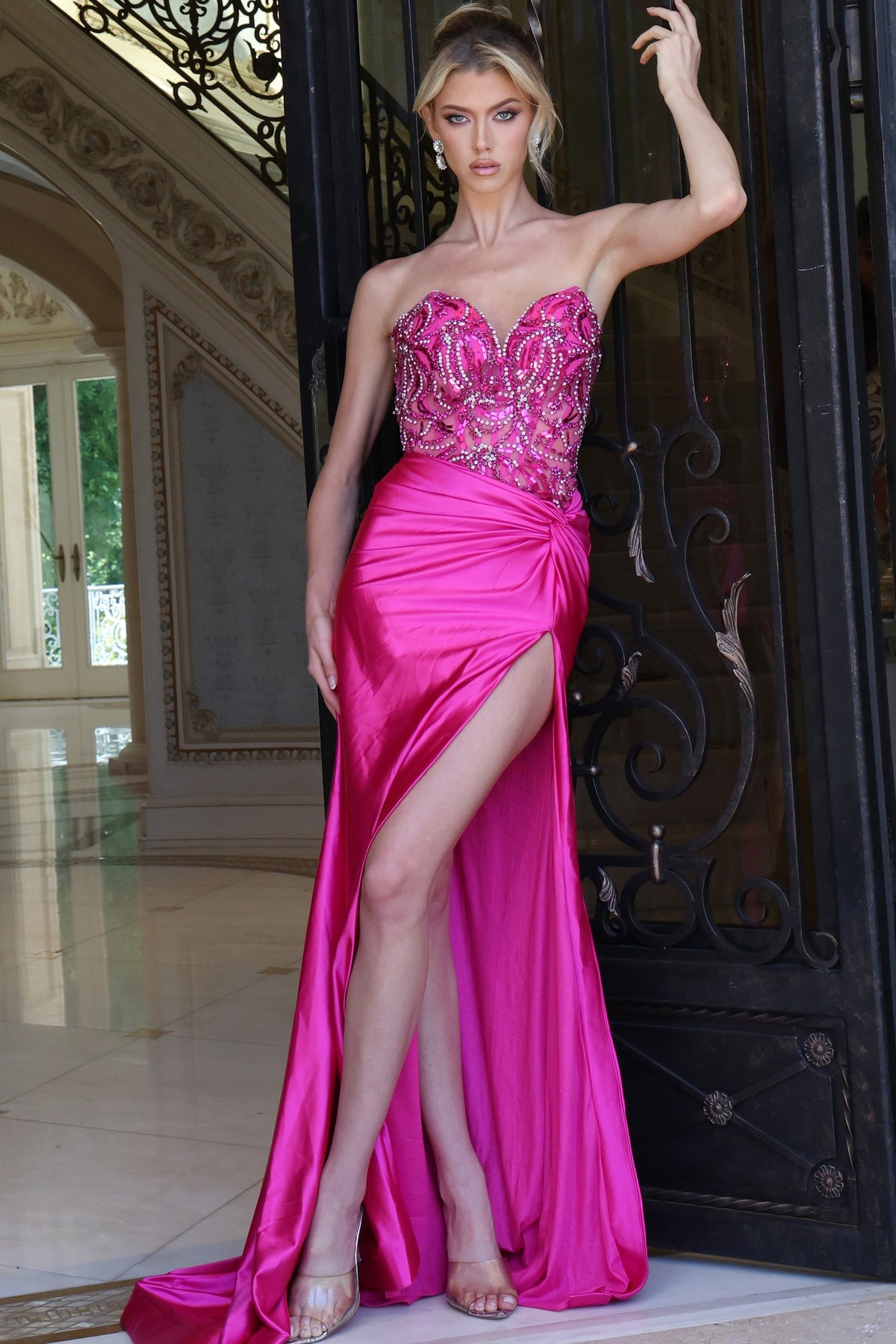 Jovani -43417B Beaded Satin Sweetheart Mermaid Gown