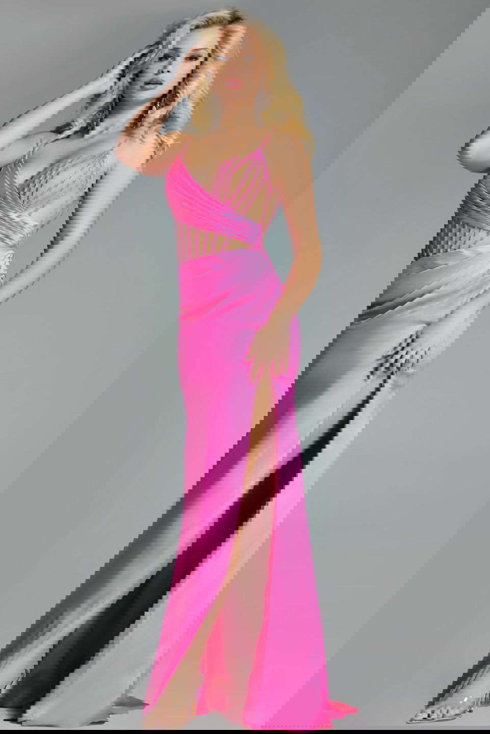 Jovani -43681 Beaded V-Neck High Slit Gown