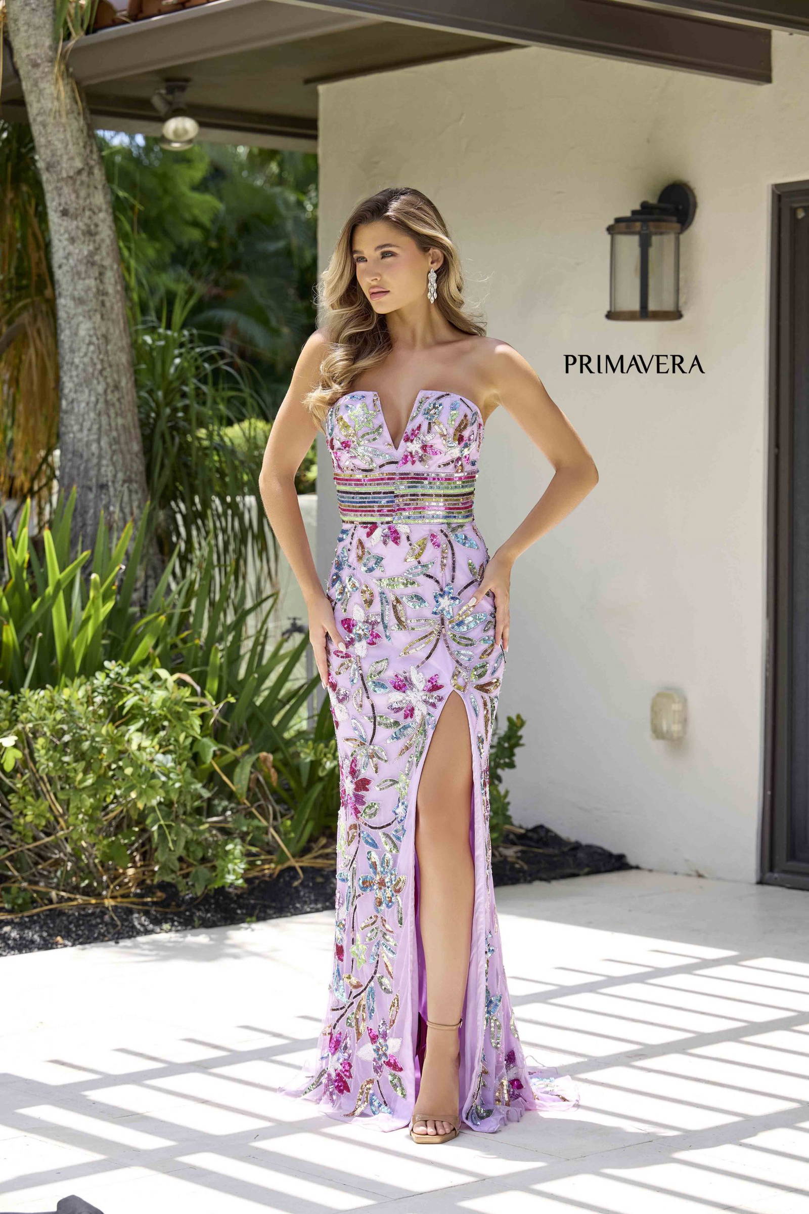 Primavera Couture -4372 Strapless Concealed Zipper Sequins Prom Dress