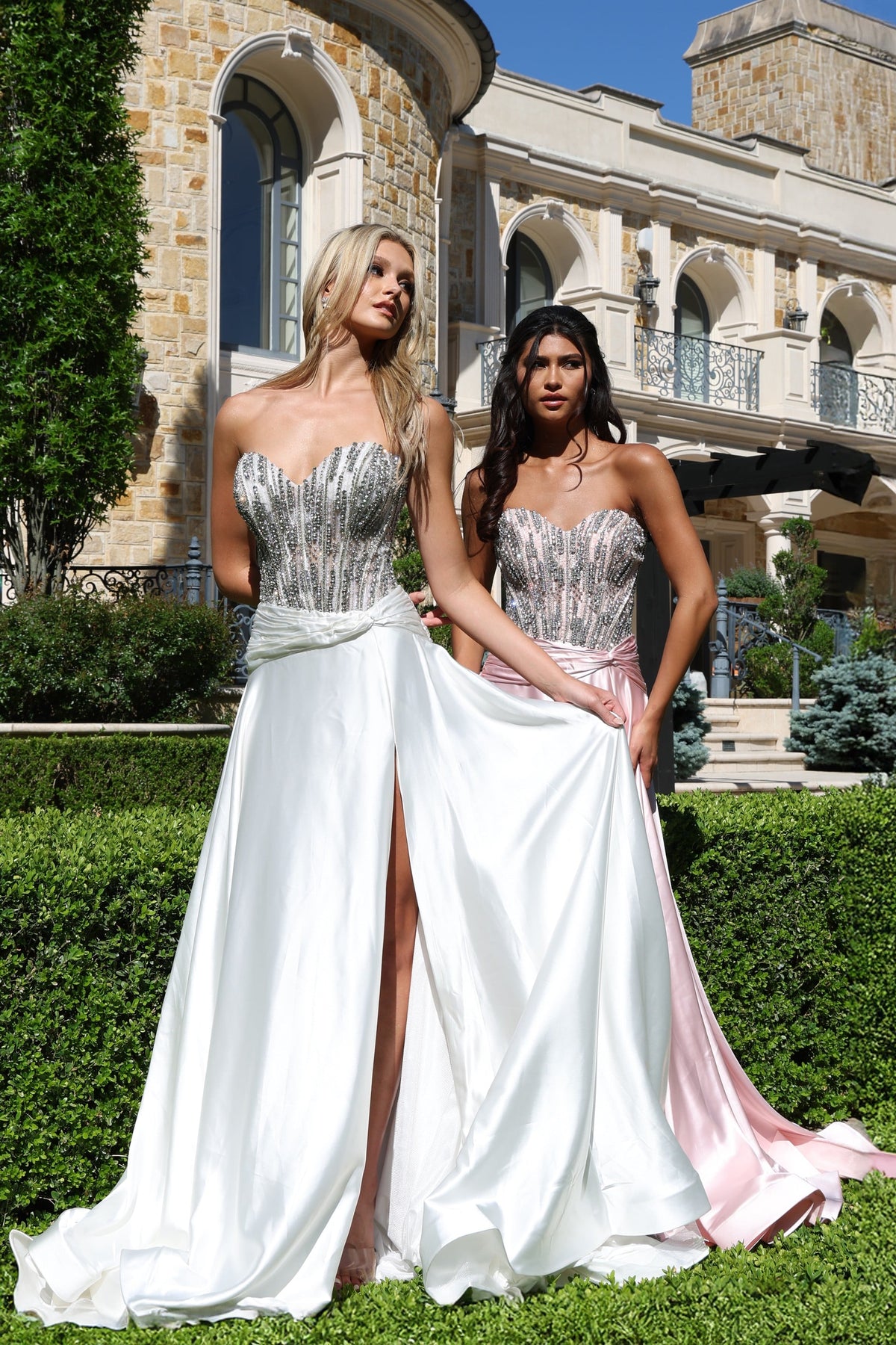 Jovani -43729B Strapless Beaded Satin A-line Dress
