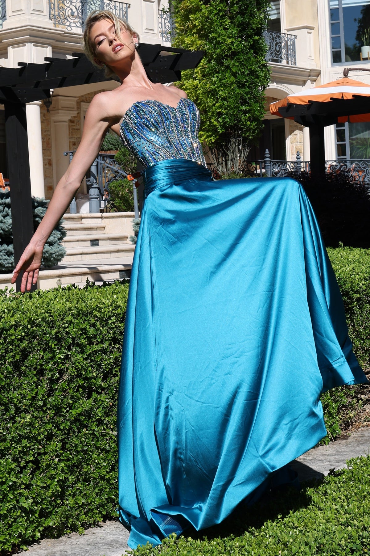 Jovani -43729B Strapless Beaded Satin A-line Dress