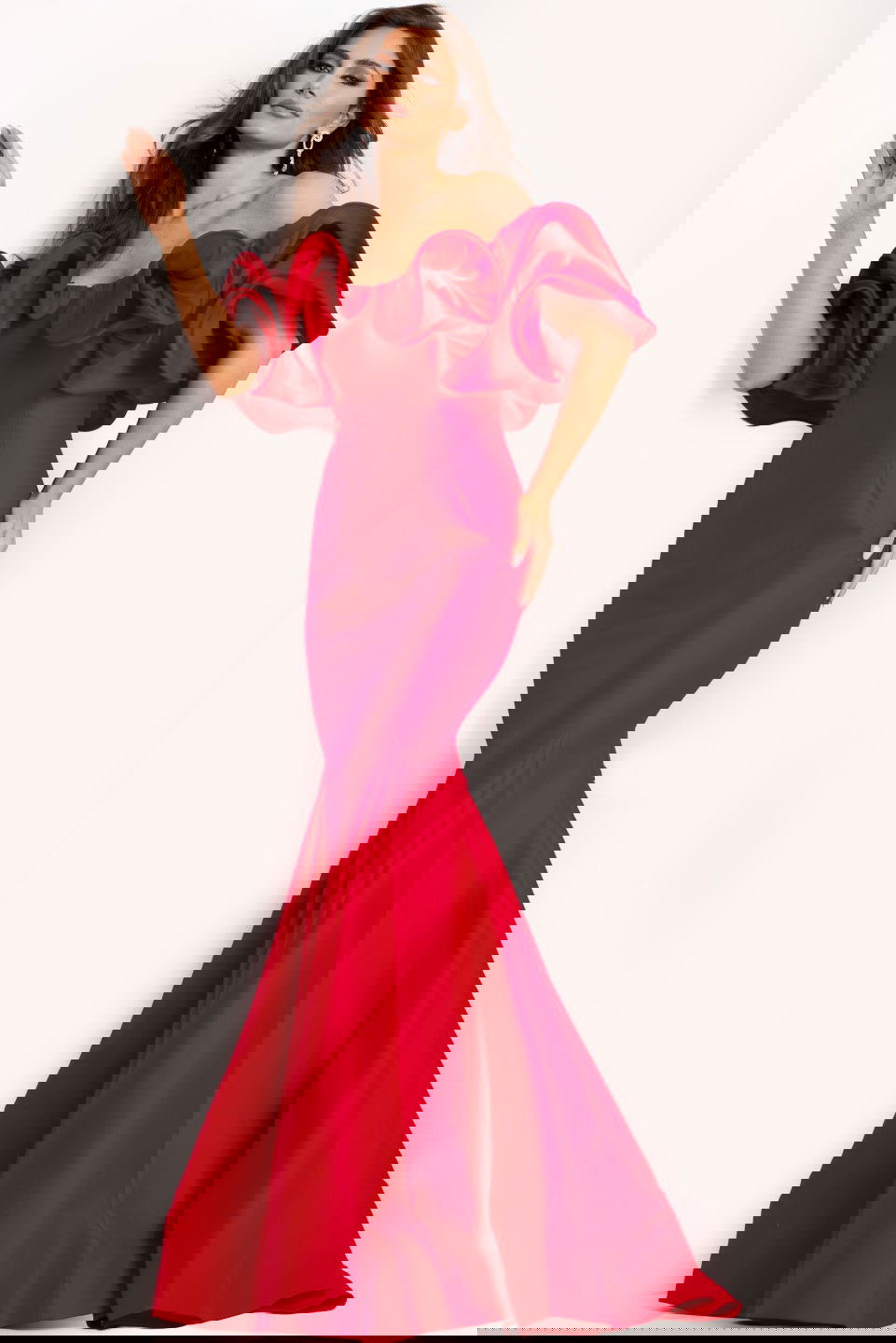 Jovani -43757 Off-Shoulder Ruffled Mermaid Gown