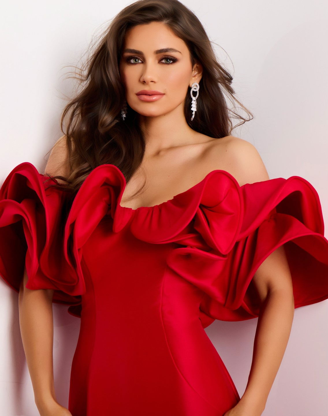 Jovani -43757 Off-Shoulder Ruffled Mermaid Gown