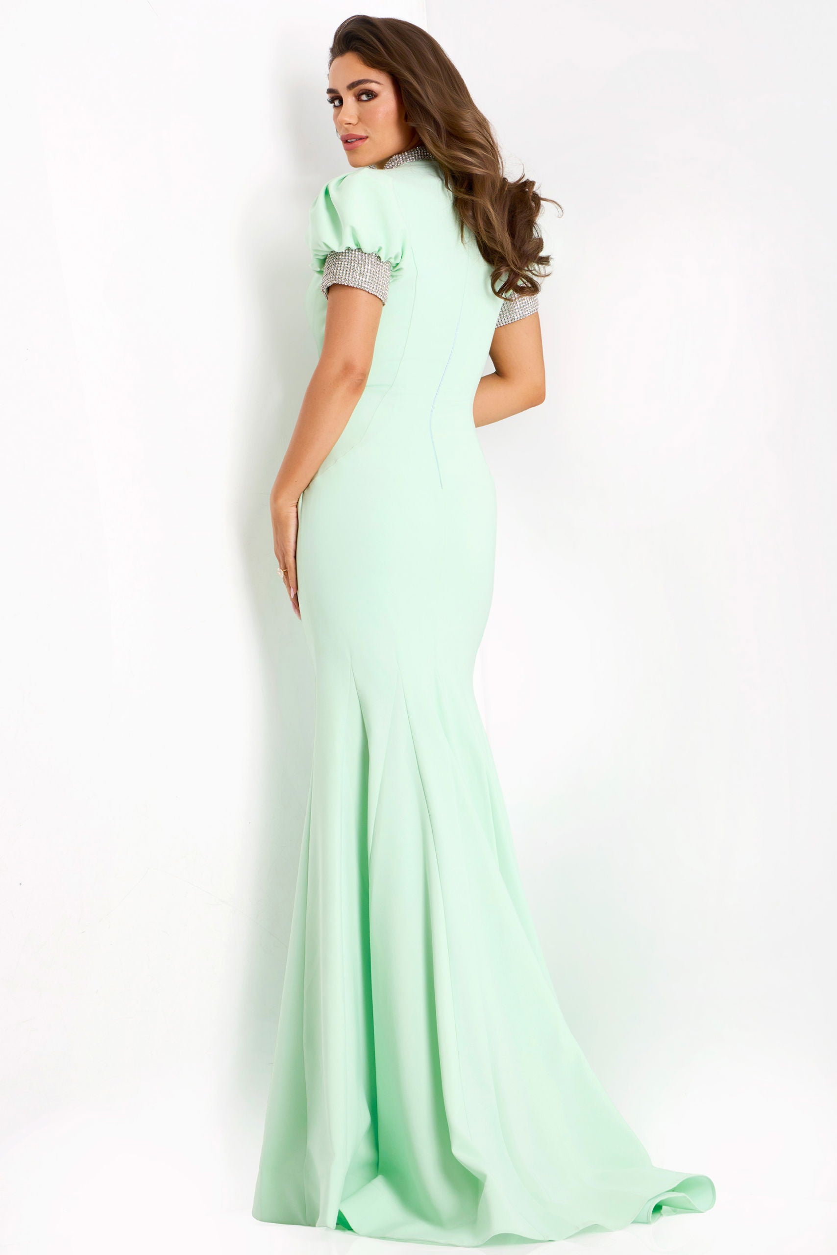 Jovani -43772 High Neck Gown With Embellished Collar and Sleeve Cuffs