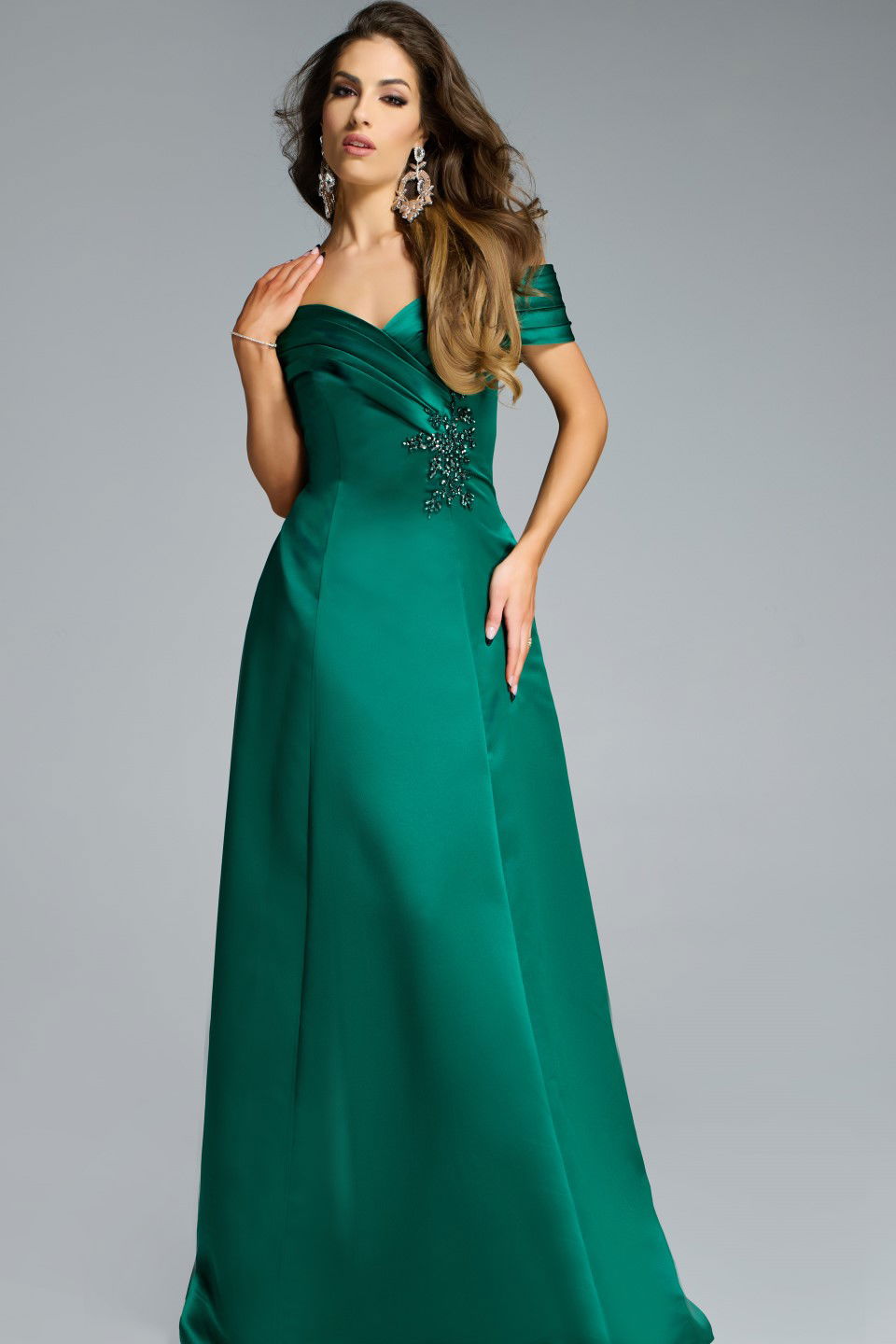 Jovani -43808 Embellished Off-the-Shoulder A-Line Gown
