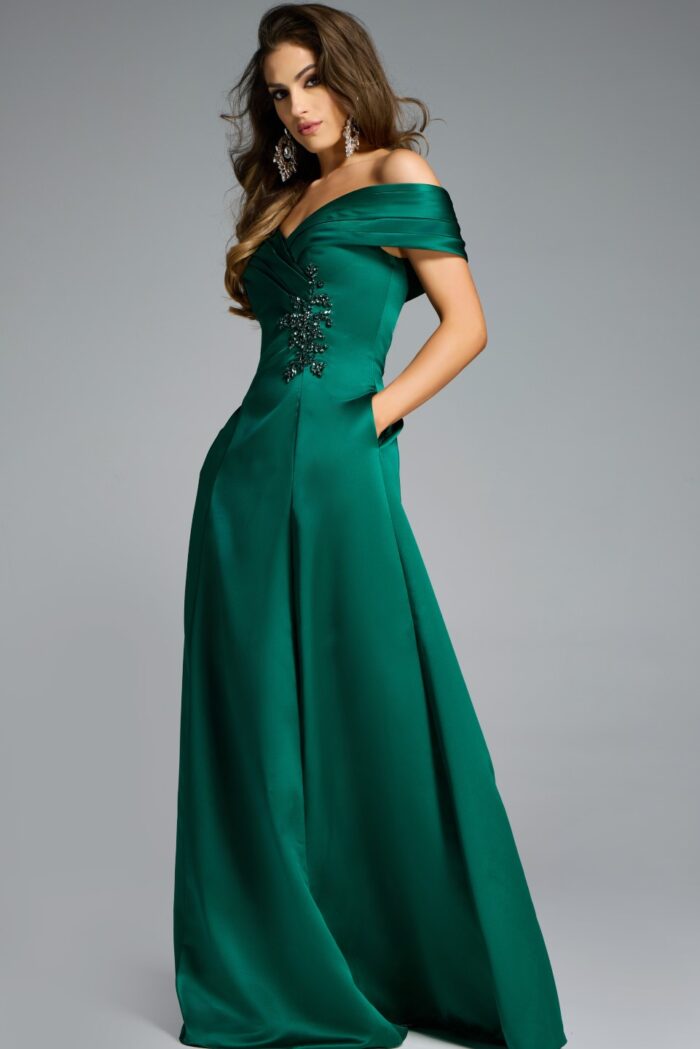 Jovani -43808 Embellished Off-the-Shoulder A-Line Gown