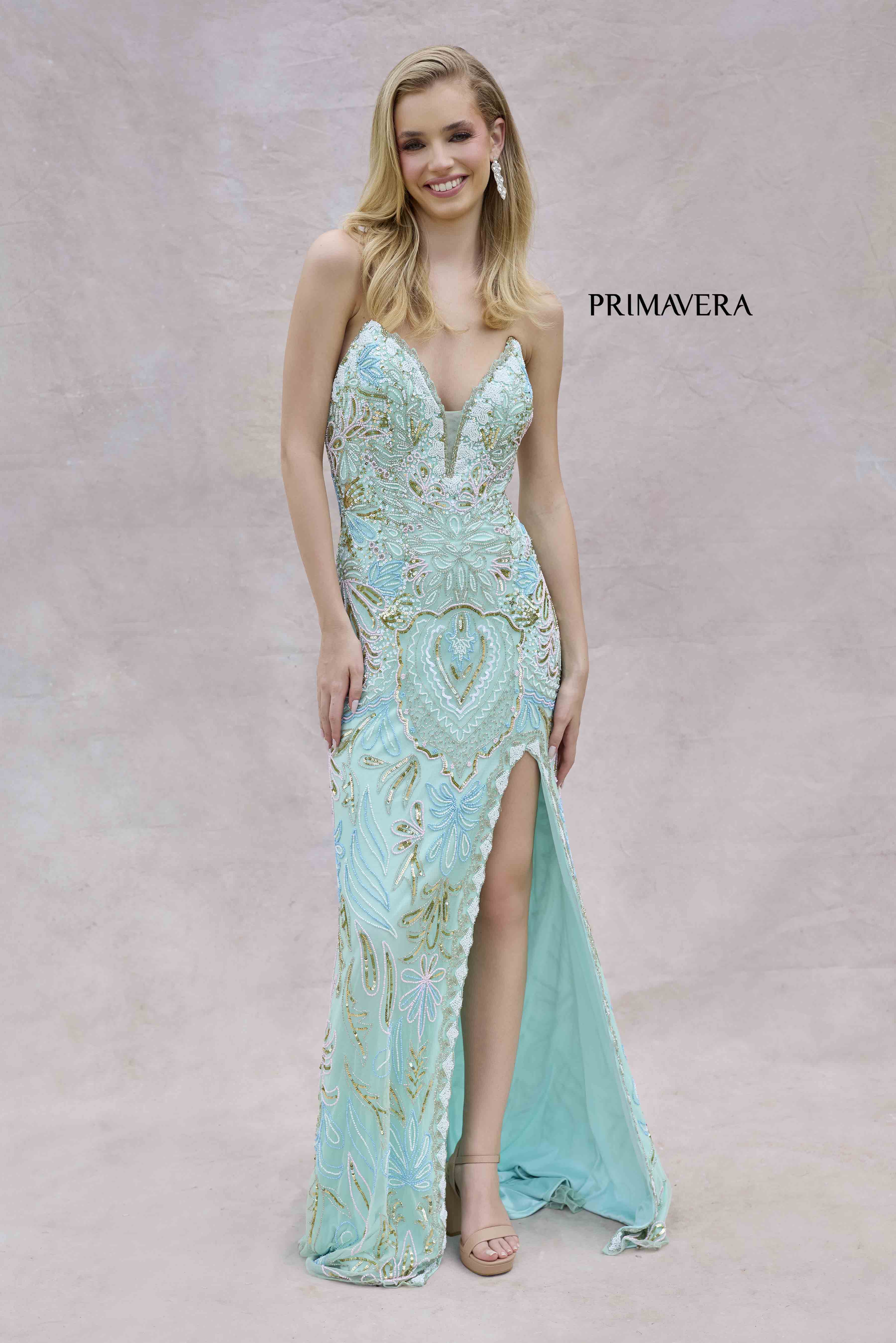 Primavera Couture -4382 Strapless Beaded Prom Dress