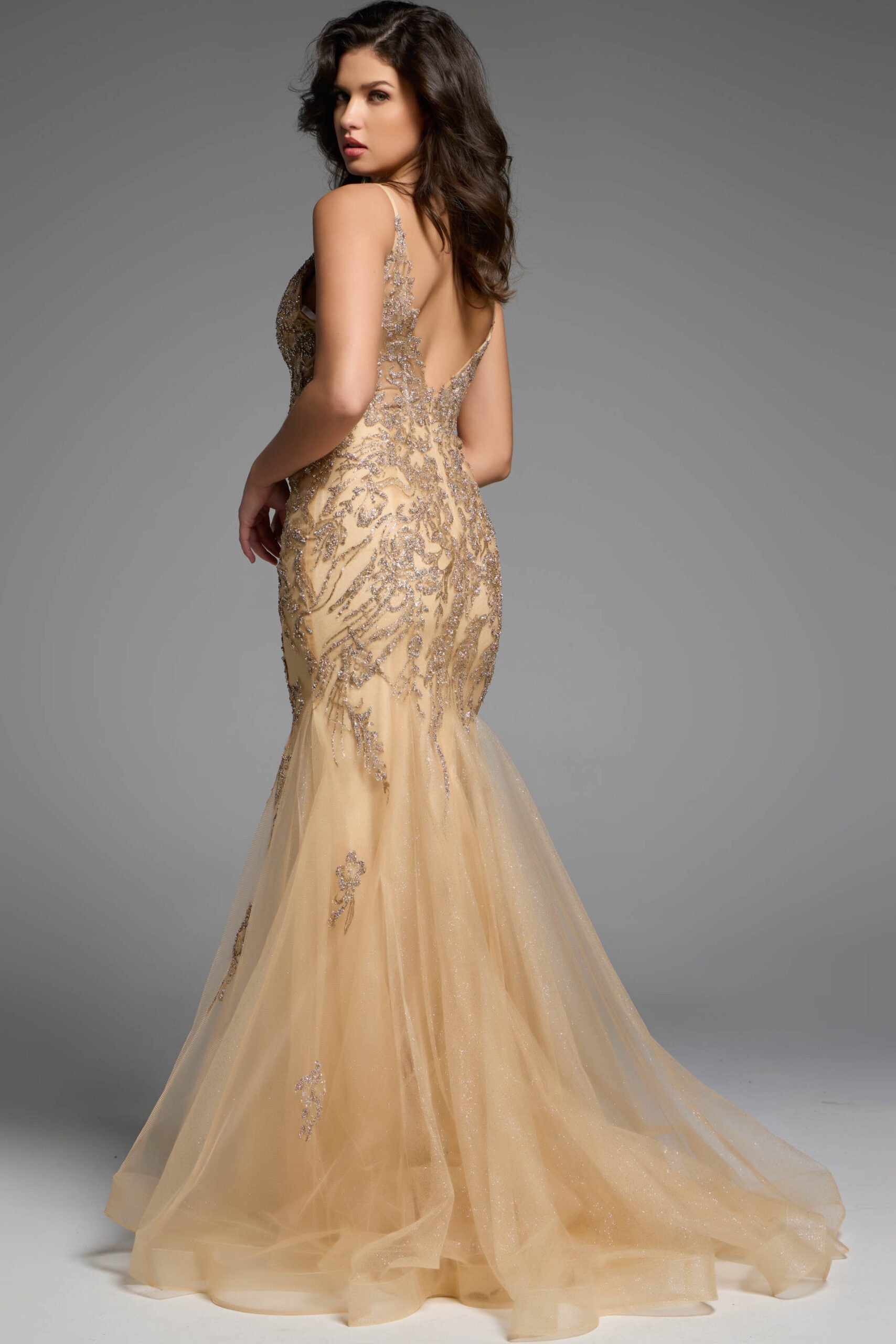 Jovani -43845 Strapless Embellished Mermaid Prom Dress with Floral Appliqué